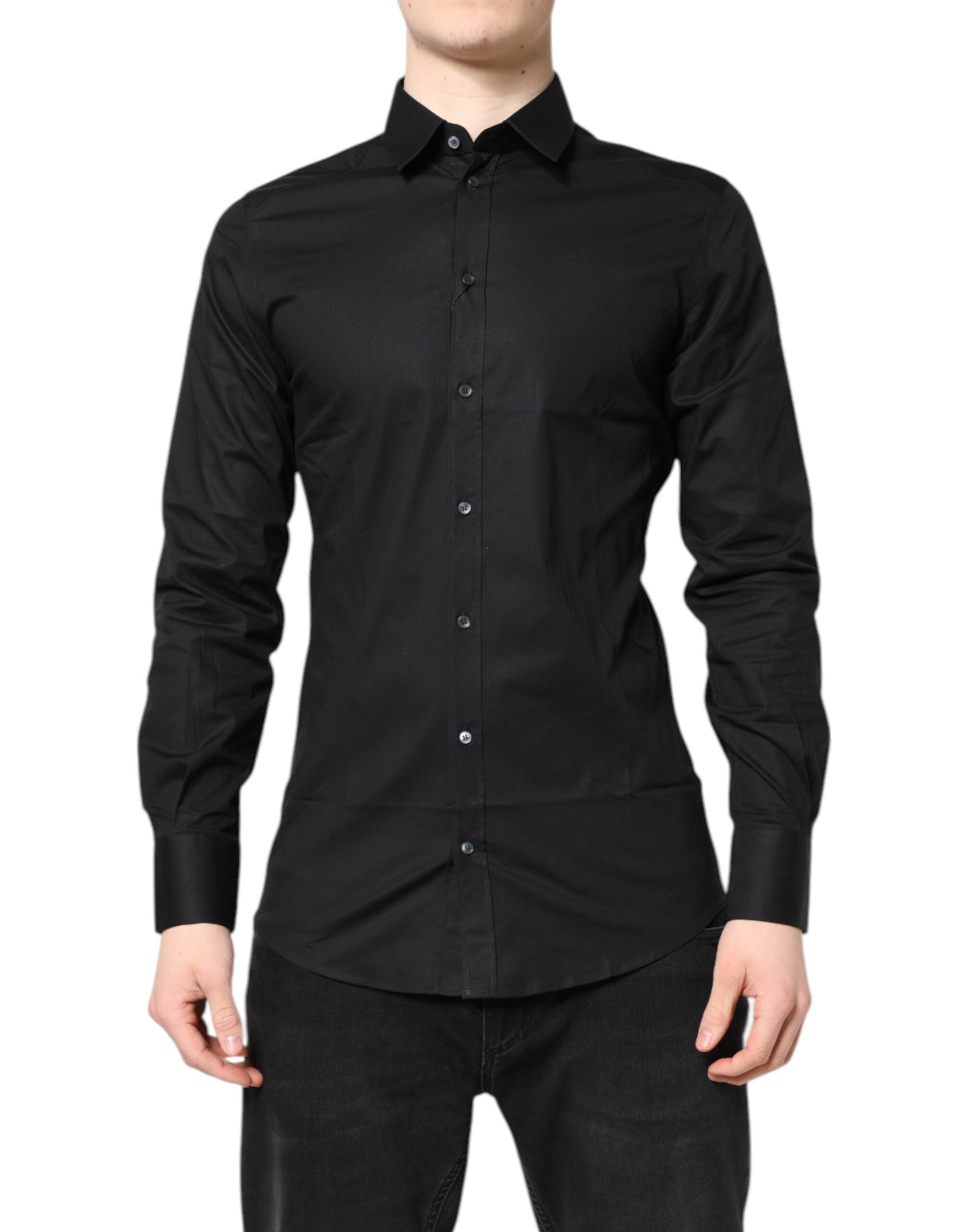 Dolce & Gabbana Schwarzes GOLD Baumwollhemd mit langen Ärmeln