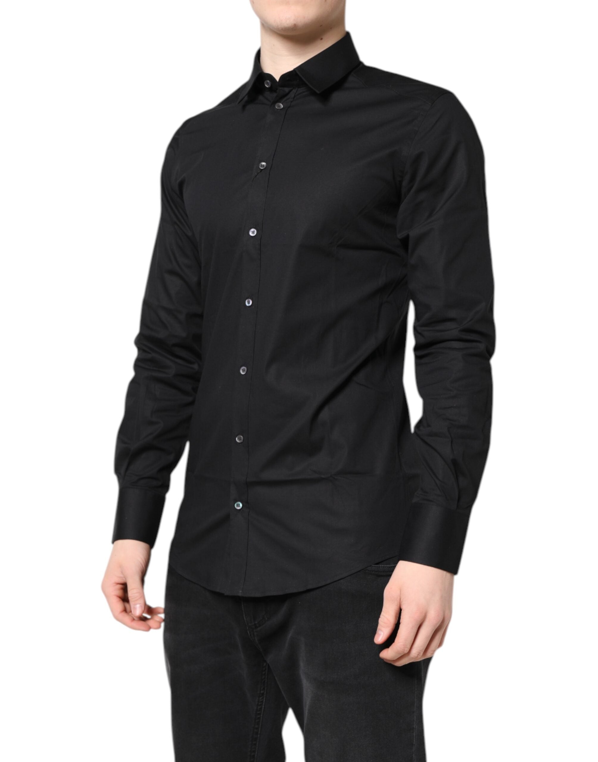 Dolce & Gabbana Schwarzes GOLD Baumwollhemd mit langen Ärmeln