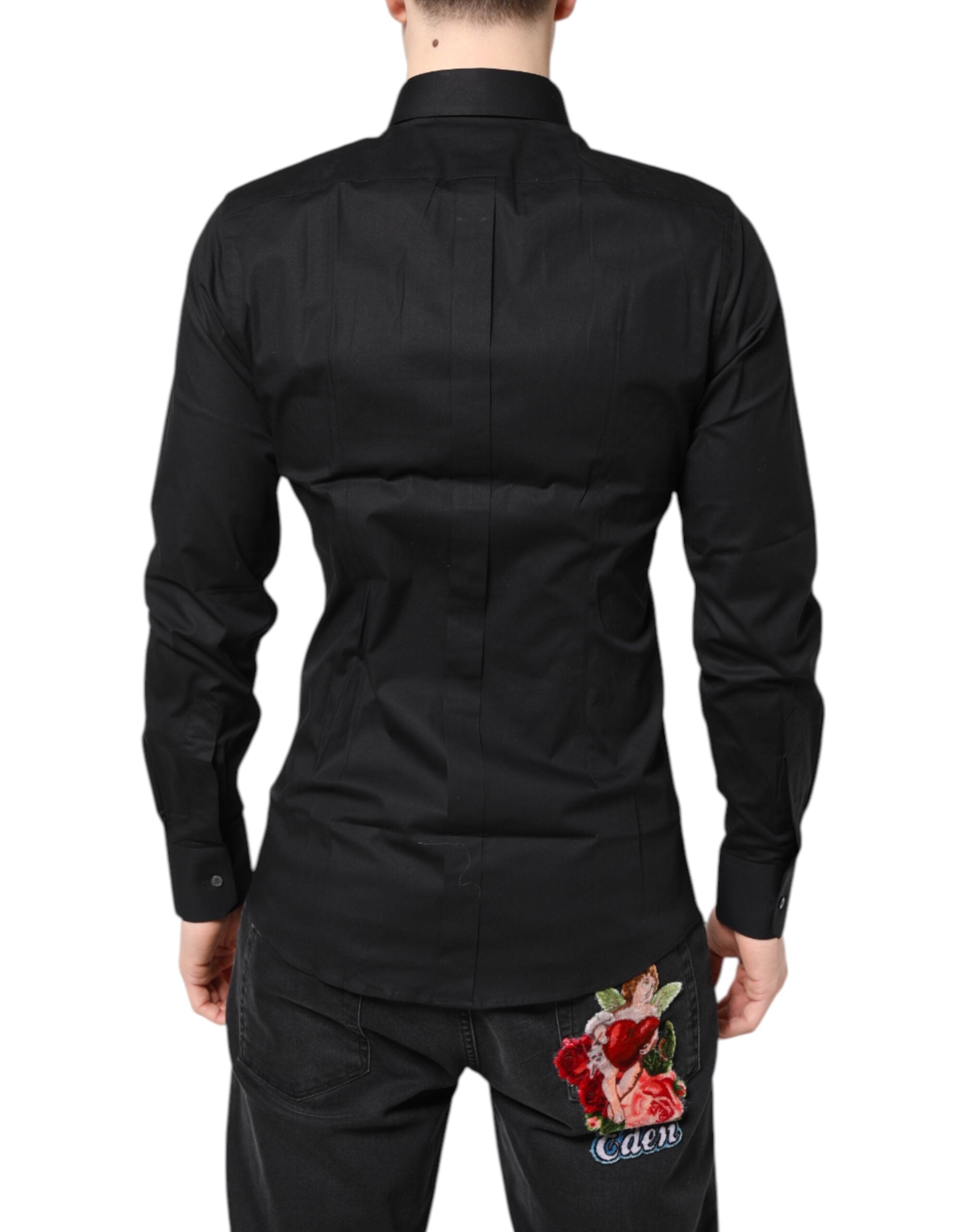 Dolce & Gabbana Schwarzes GOLD Baumwollhemd mit langen Ärmeln