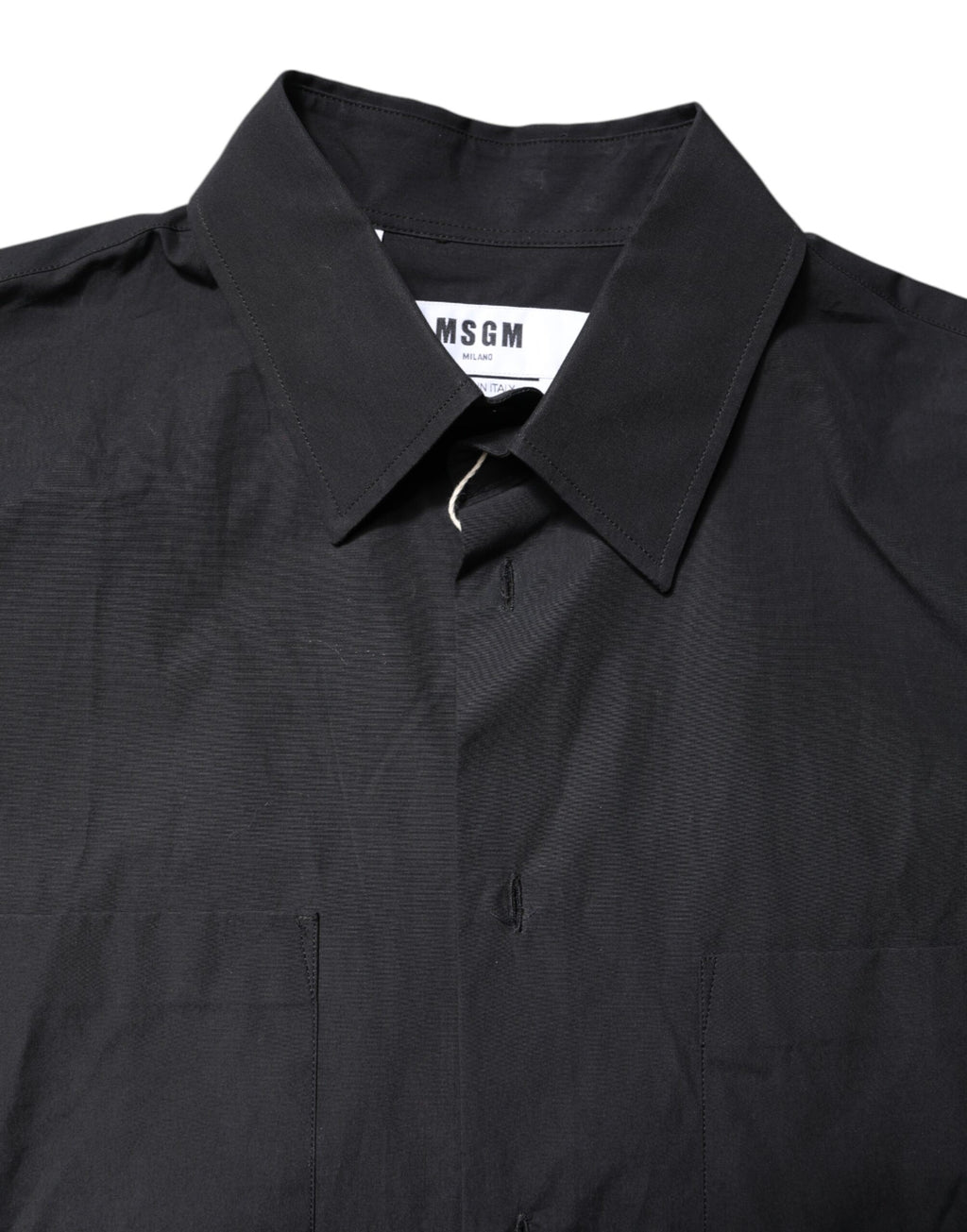 MSGM Schwarzes bedrucktes Kurzarmhemd mit Kragen Herren Casual Shirt