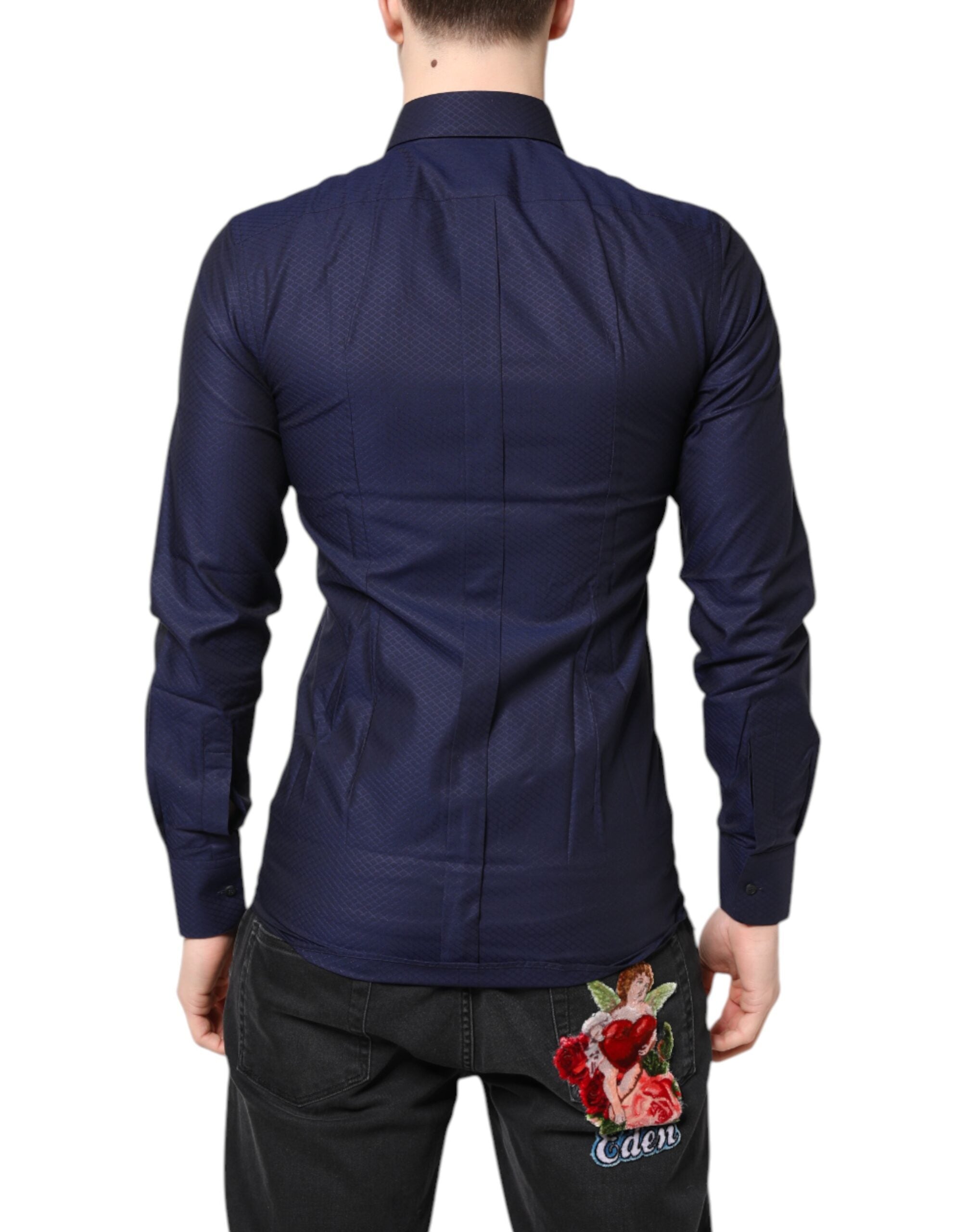 Dolce & Gabbana Blau GOLD Baumwolle Lange Ärmel Männer Kleid Hemd