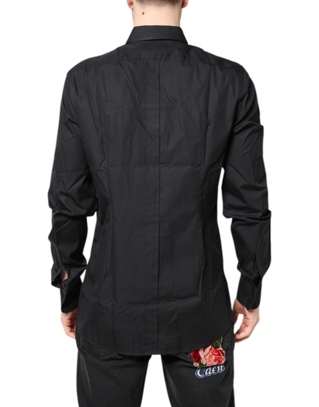 Dolce & Gabbana Schwarzes geblümtes goldfarbenes Baumwollkleid Formales Hemd