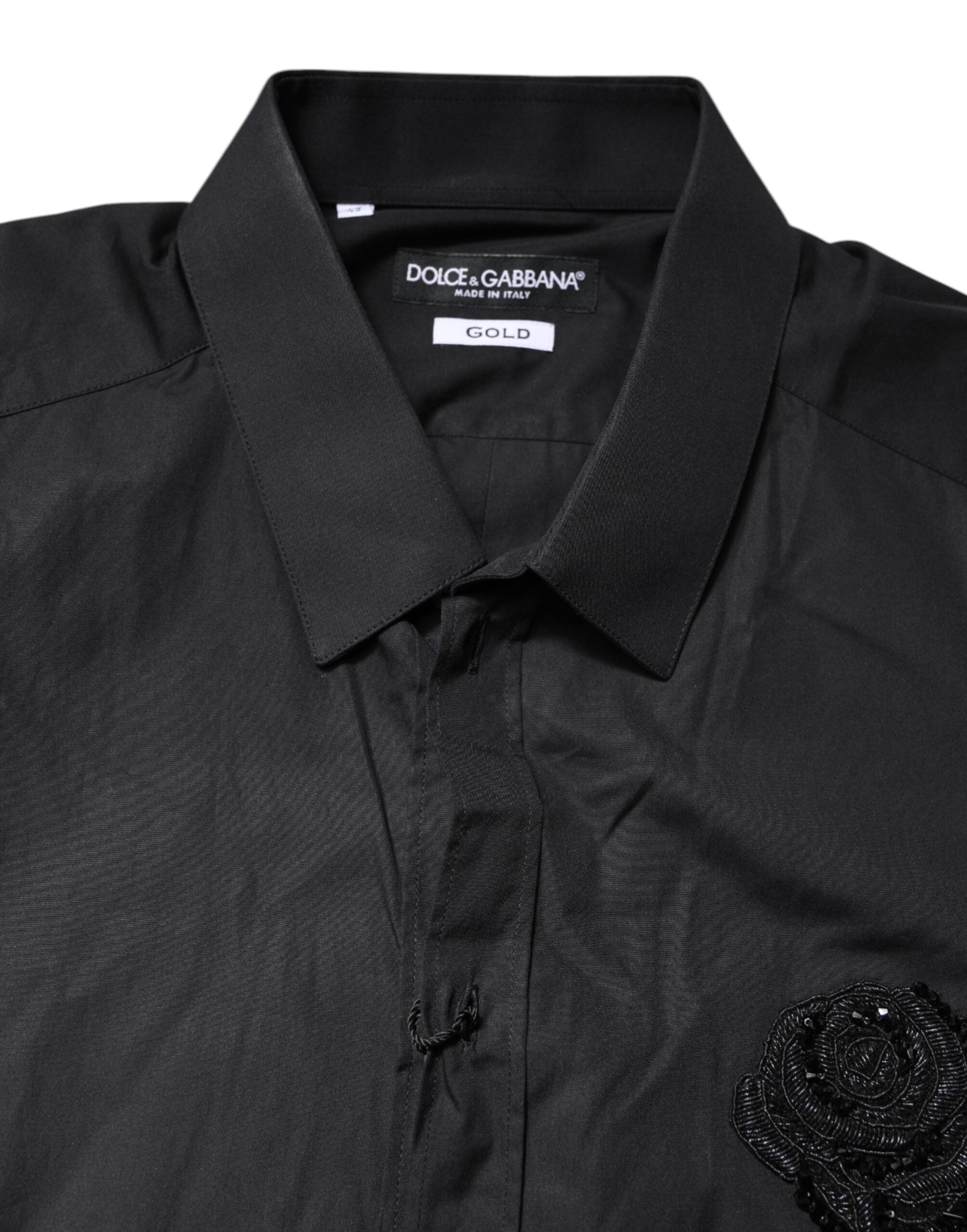 Dolce & Gabbana Schwarzes geblümtes goldfarbenes Baumwollkleid Formales Hemd