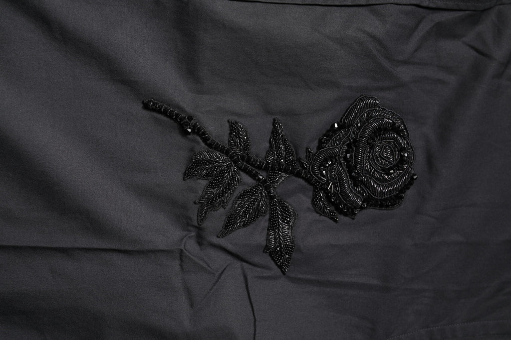 Dolce & Gabbana Schwarzes geblümtes goldfarbenes Baumwollkleid Formales Hemd
