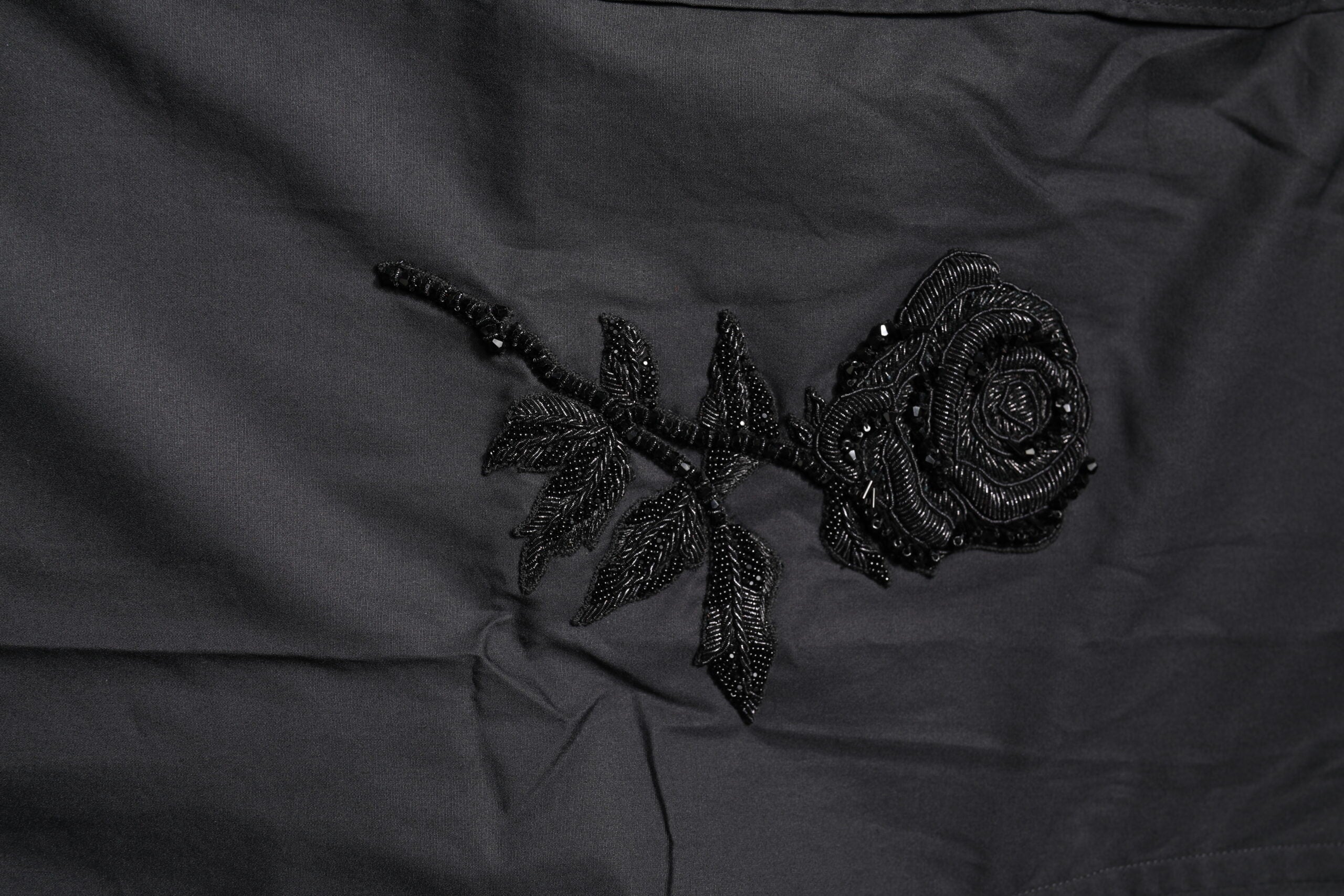 Dolce & Gabbana Schwarzes geblümtes goldfarbenes Baumwollkleid Formales Hemd