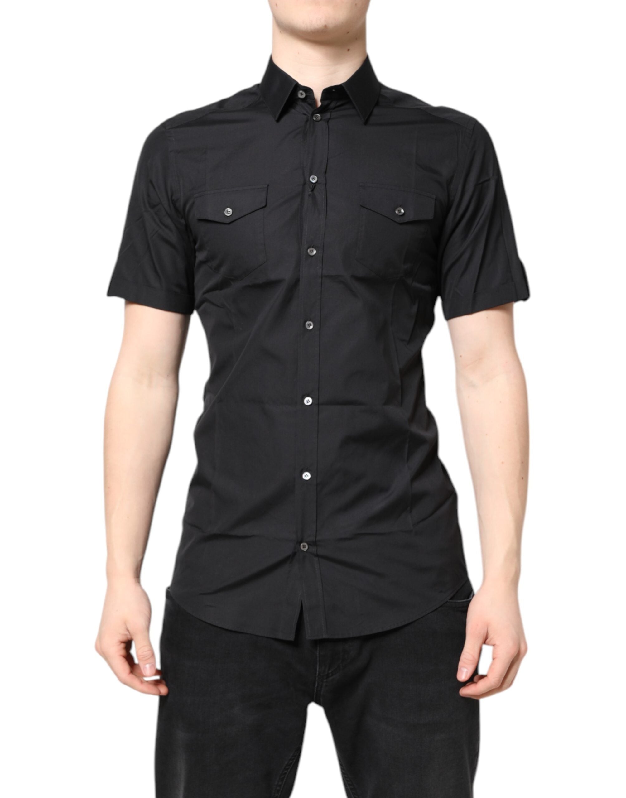 Dolce & Gabbana Schwarzes Kurzarm-Baumwollhemd GOLD Casual