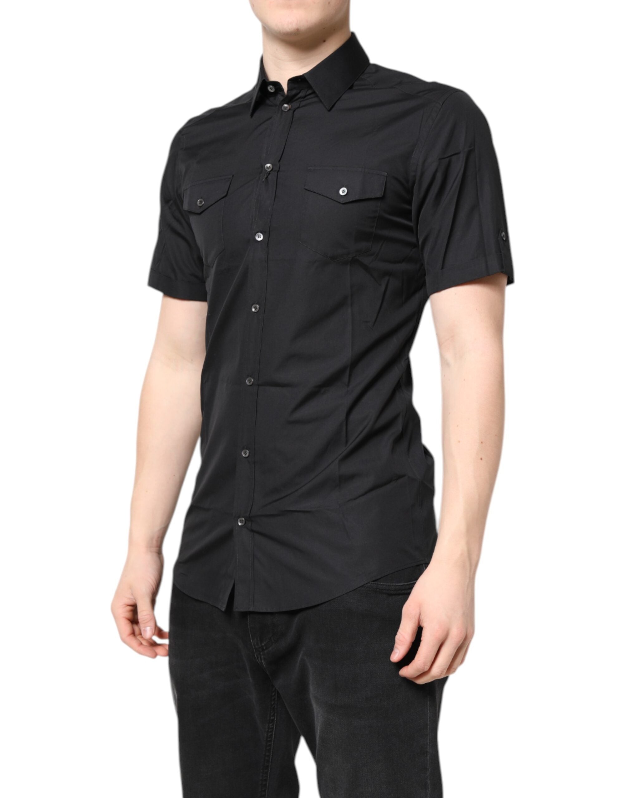 Dolce & Gabbana Schwarzes Kurzarm-Baumwollhemd GOLD Casual