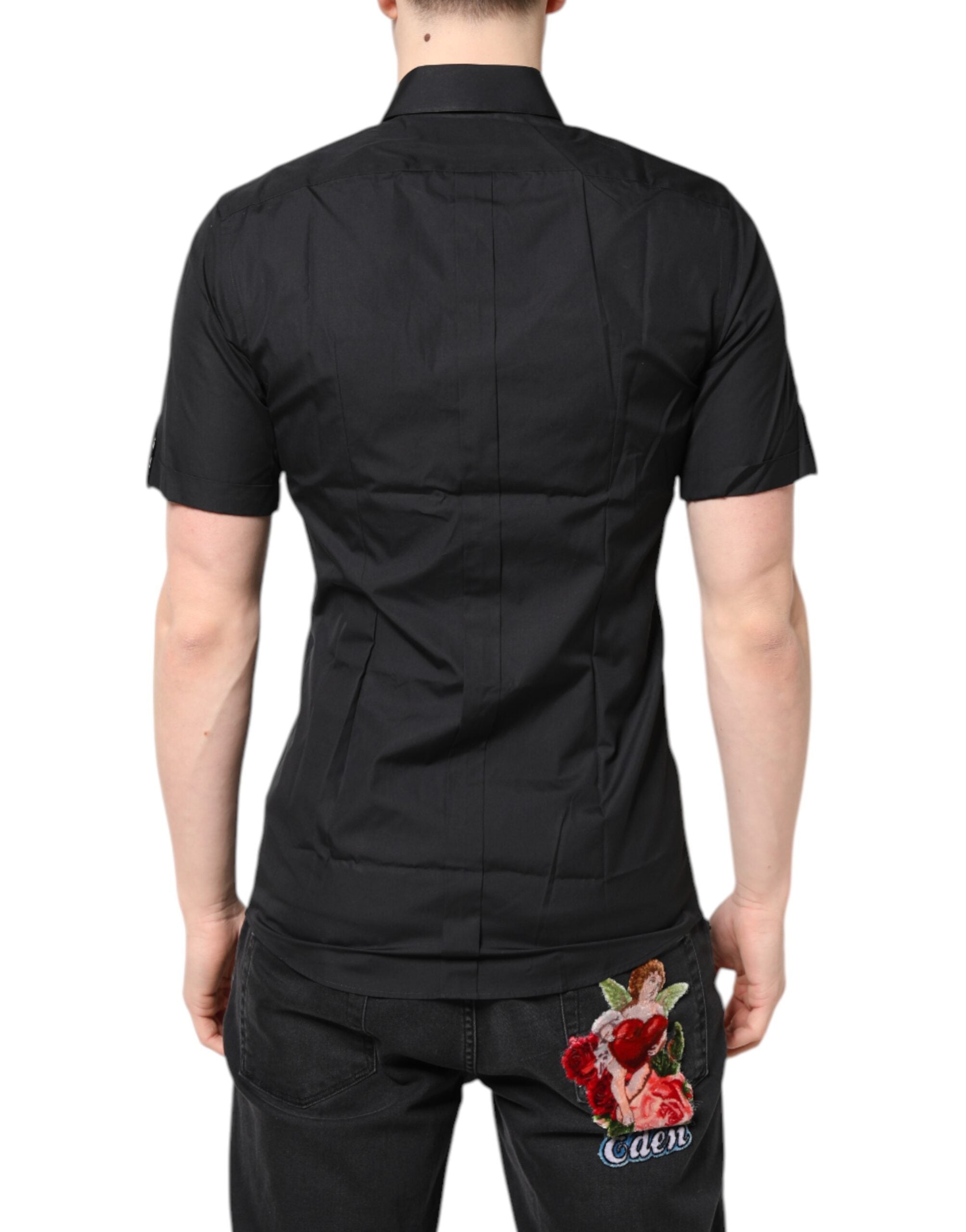Dolce & Gabbana Schwarzes Kurzarm-Baumwollhemd GOLD Casual