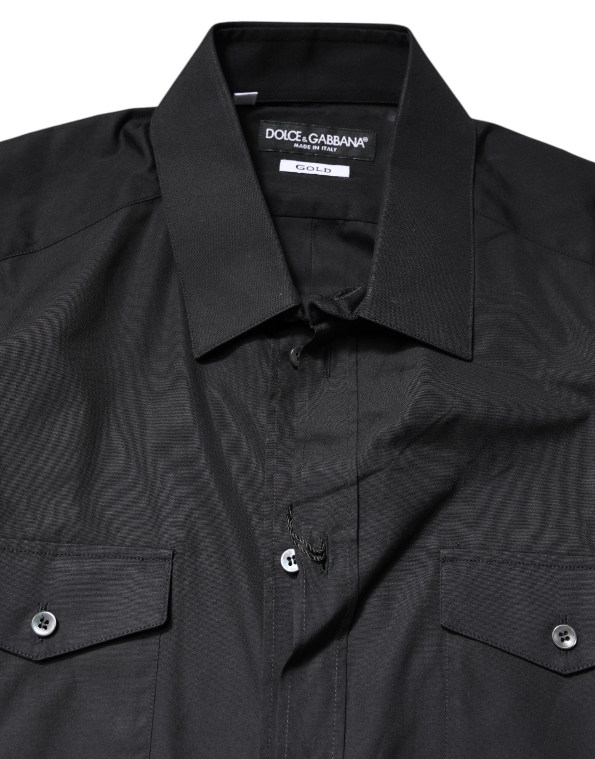 Dolce & Gabbana Schwarzes Kurzarm-Baumwollhemd GOLD Casual