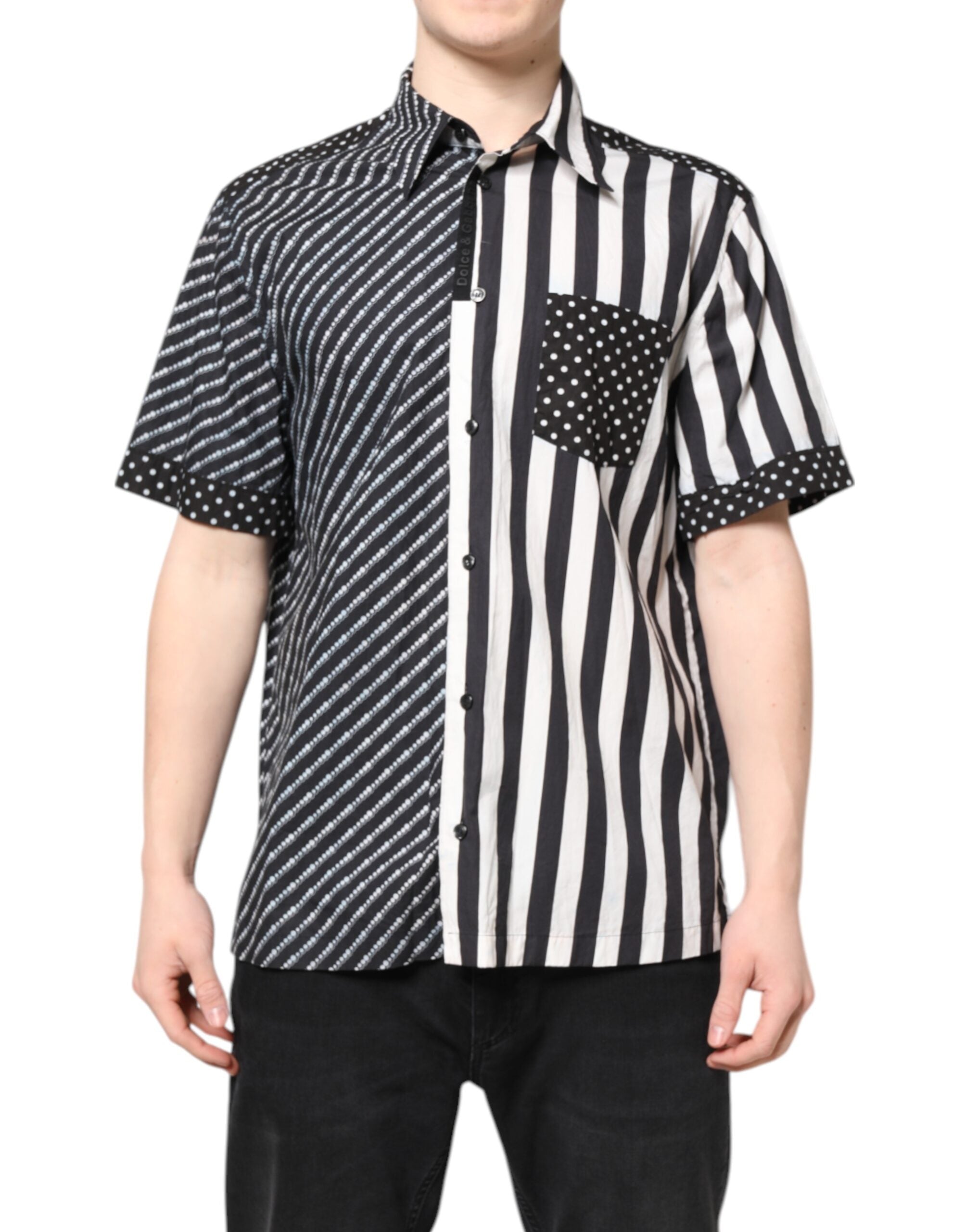 Dolce & Gabbana Schwarz-Weiß gestreiftes Button Down Freizeithemd