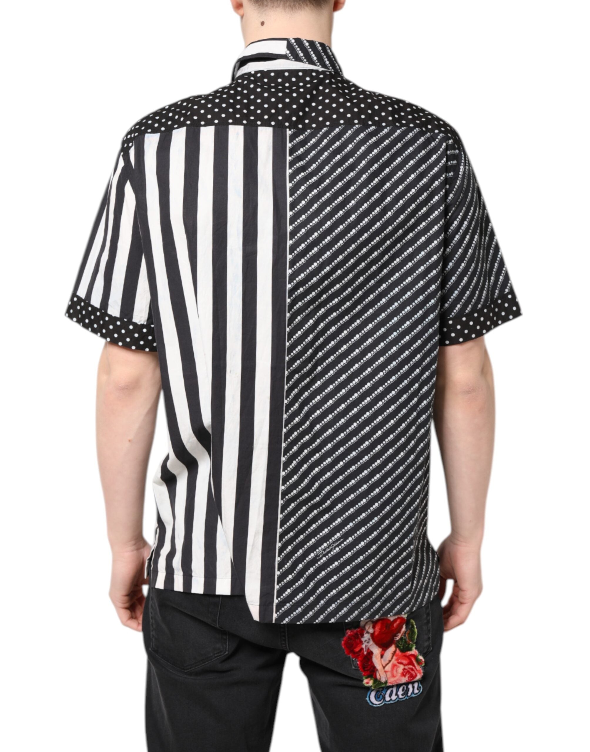 Dolce & Gabbana Schwarz-Weiß gestreiftes Button Down Freizeithemd