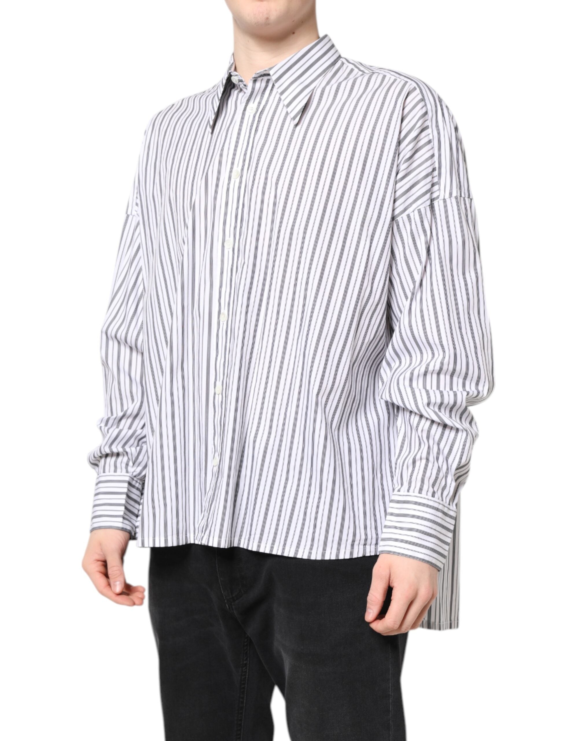 Dolce & Gabbana Weiß-Schwarz gestreiftes Button Down Freizeithemd