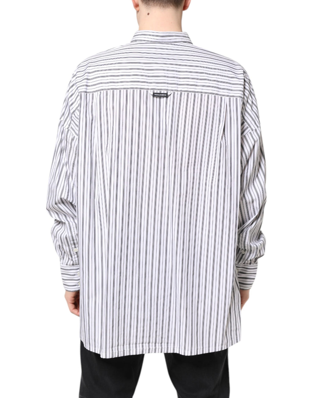Dolce & Gabbana Weiß-Schwarz gestreiftes Button Down Freizeithemd