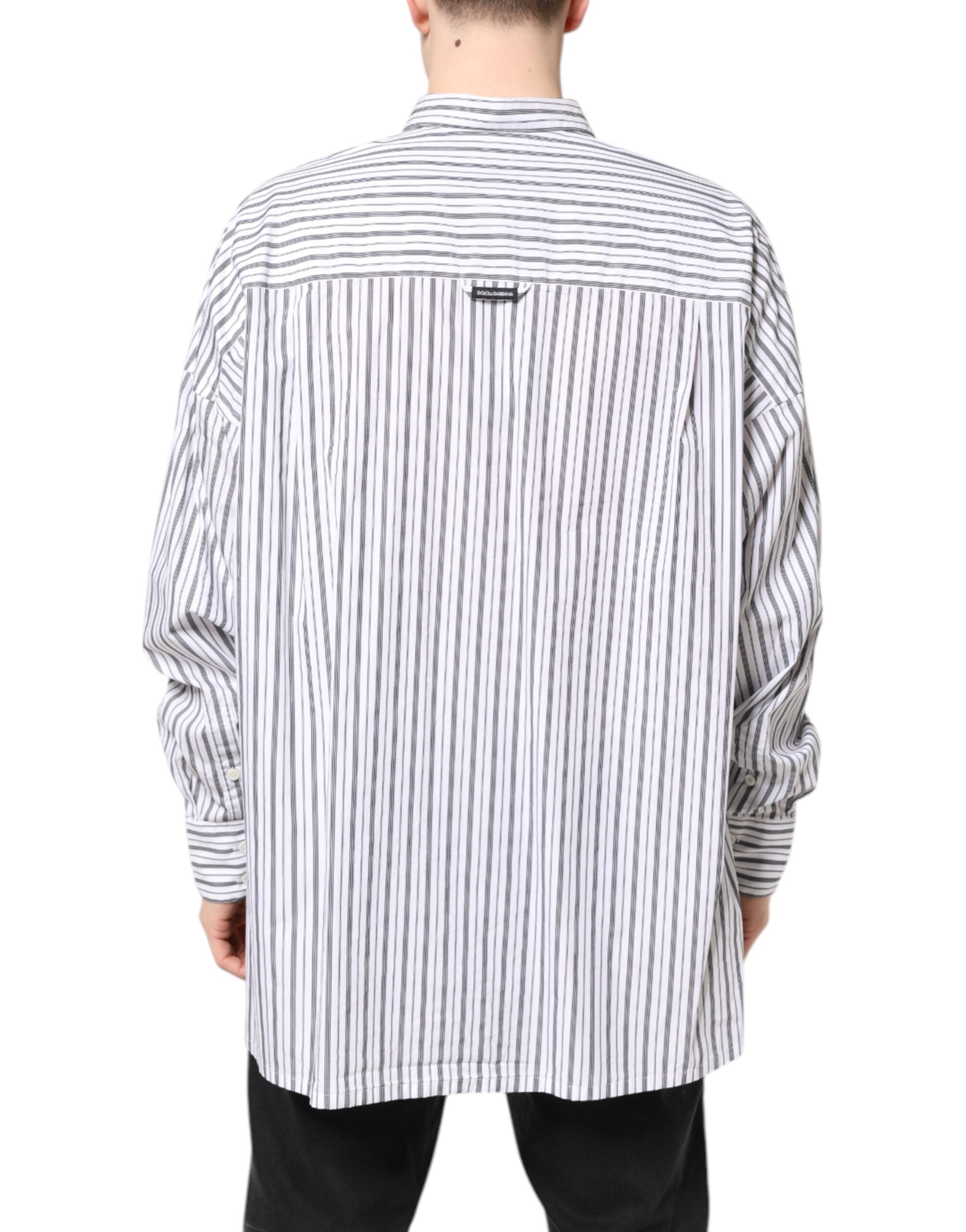 Dolce & Gabbana Weiß-Schwarz gestreiftes Button Down Freizeithemd