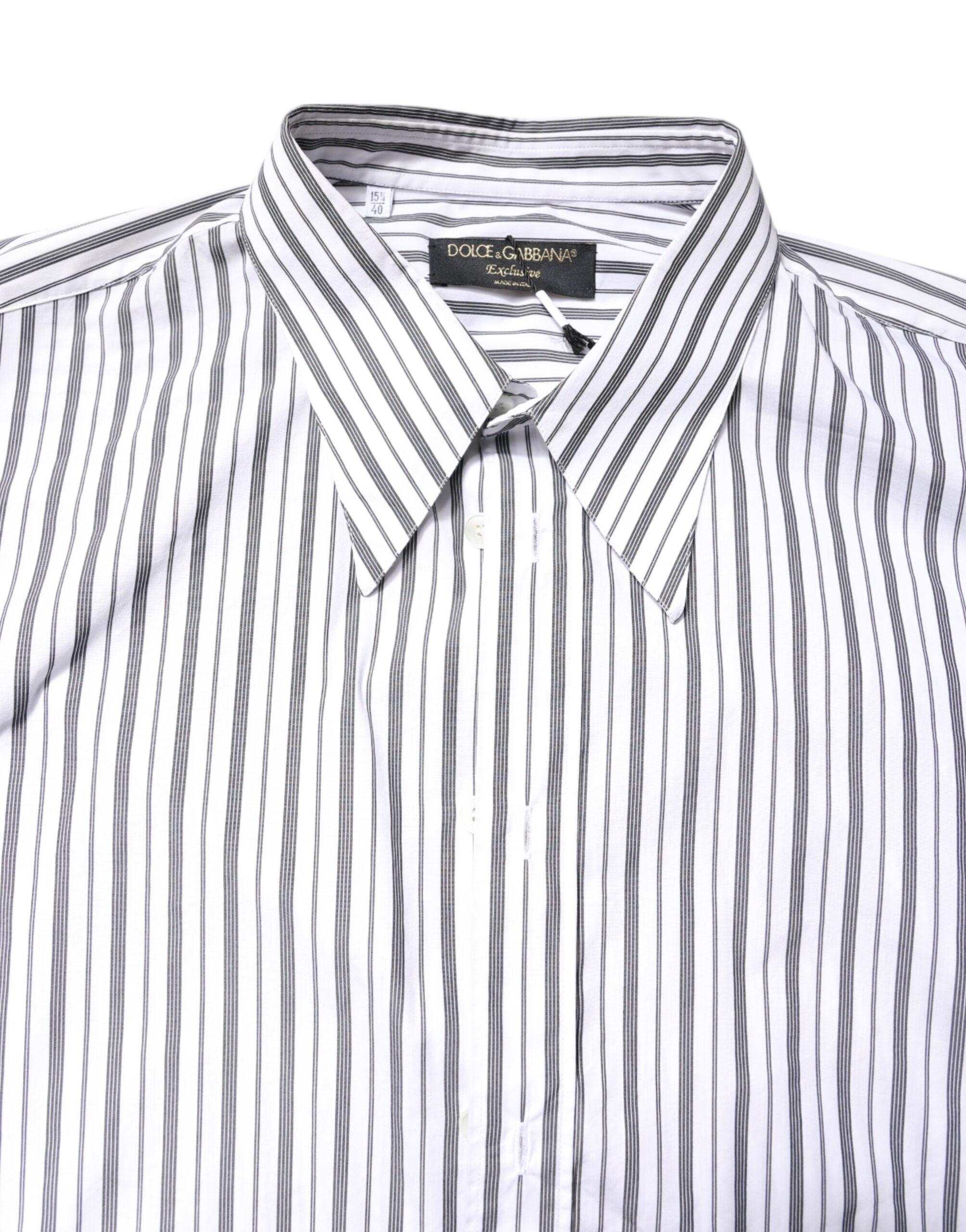 Dolce & Gabbana Weiß-Schwarz gestreiftes Button Down Freizeithemd