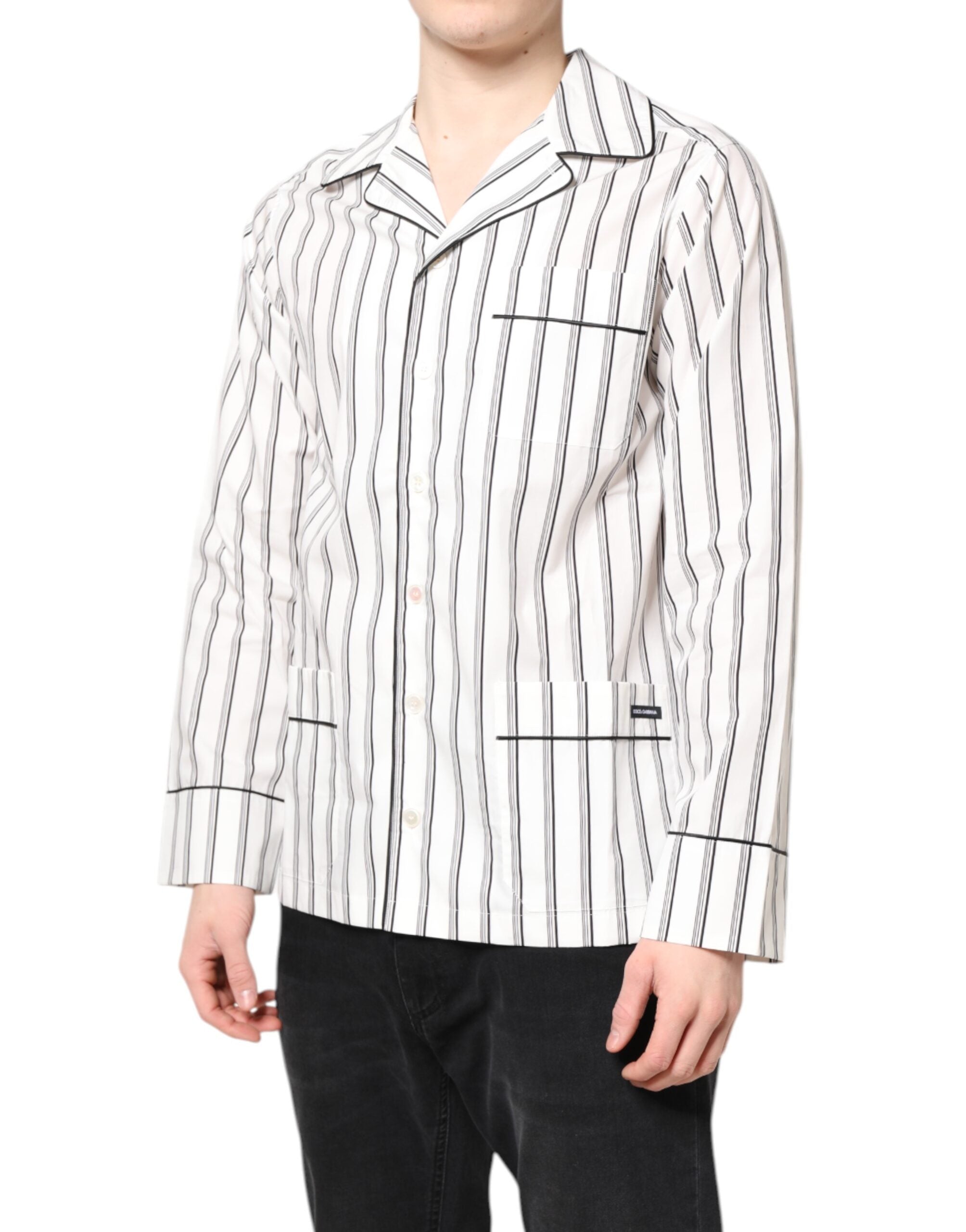 Dolce & Gabbana Weiß gestreiftes Lounge-Pyjama-Schlafanzug-Shirt