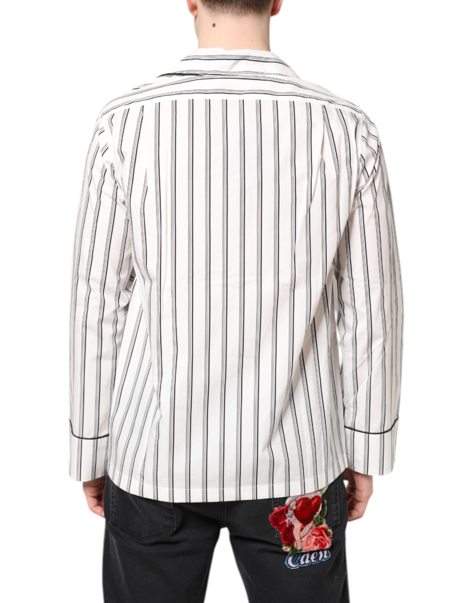 Dolce & Gabbana Weiß gestreiftes Lounge-Pyjama-Schlafanzug-Shirt