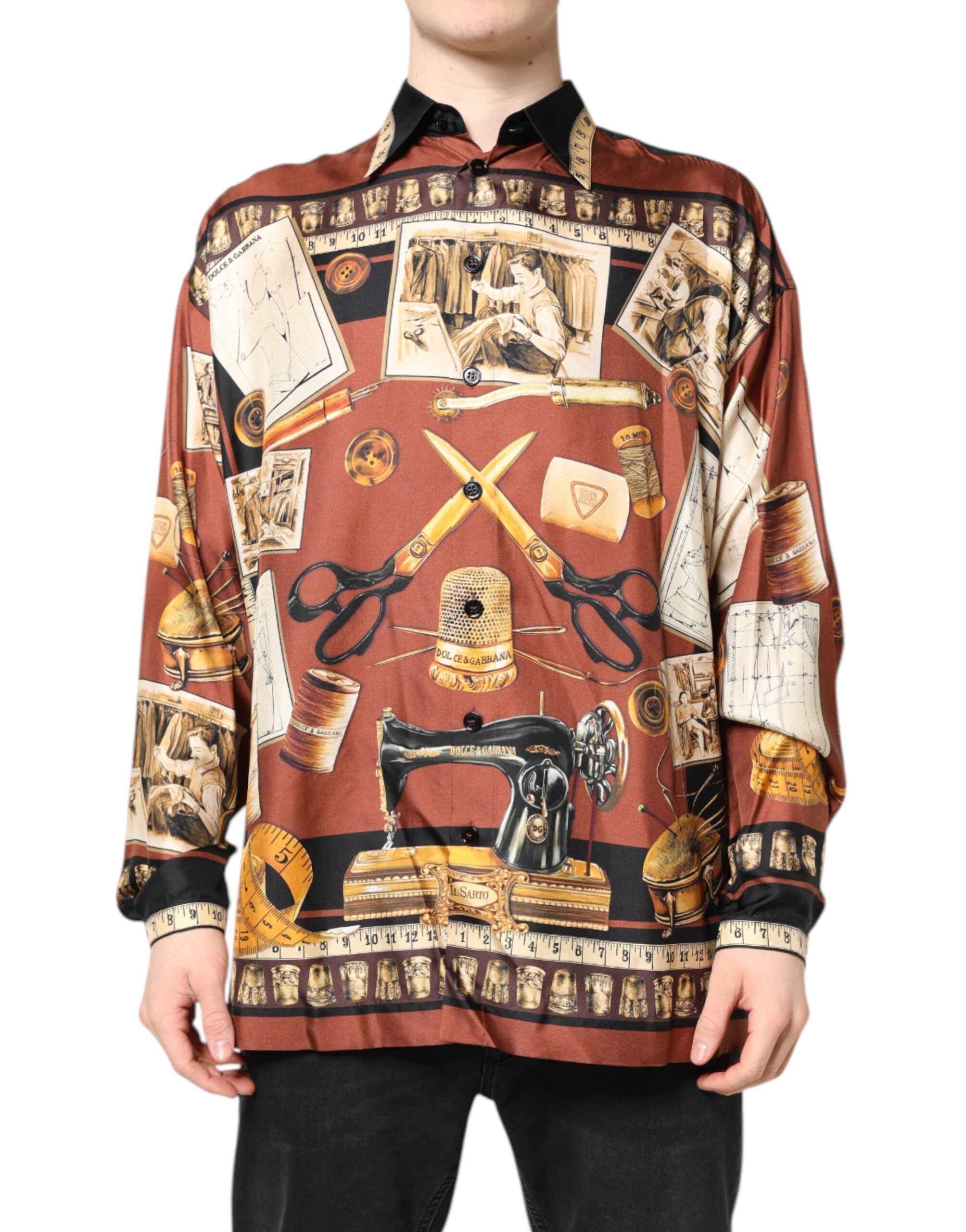 Dolce & Gabbana Multicolor Tailor Print Seide Freizeithemd