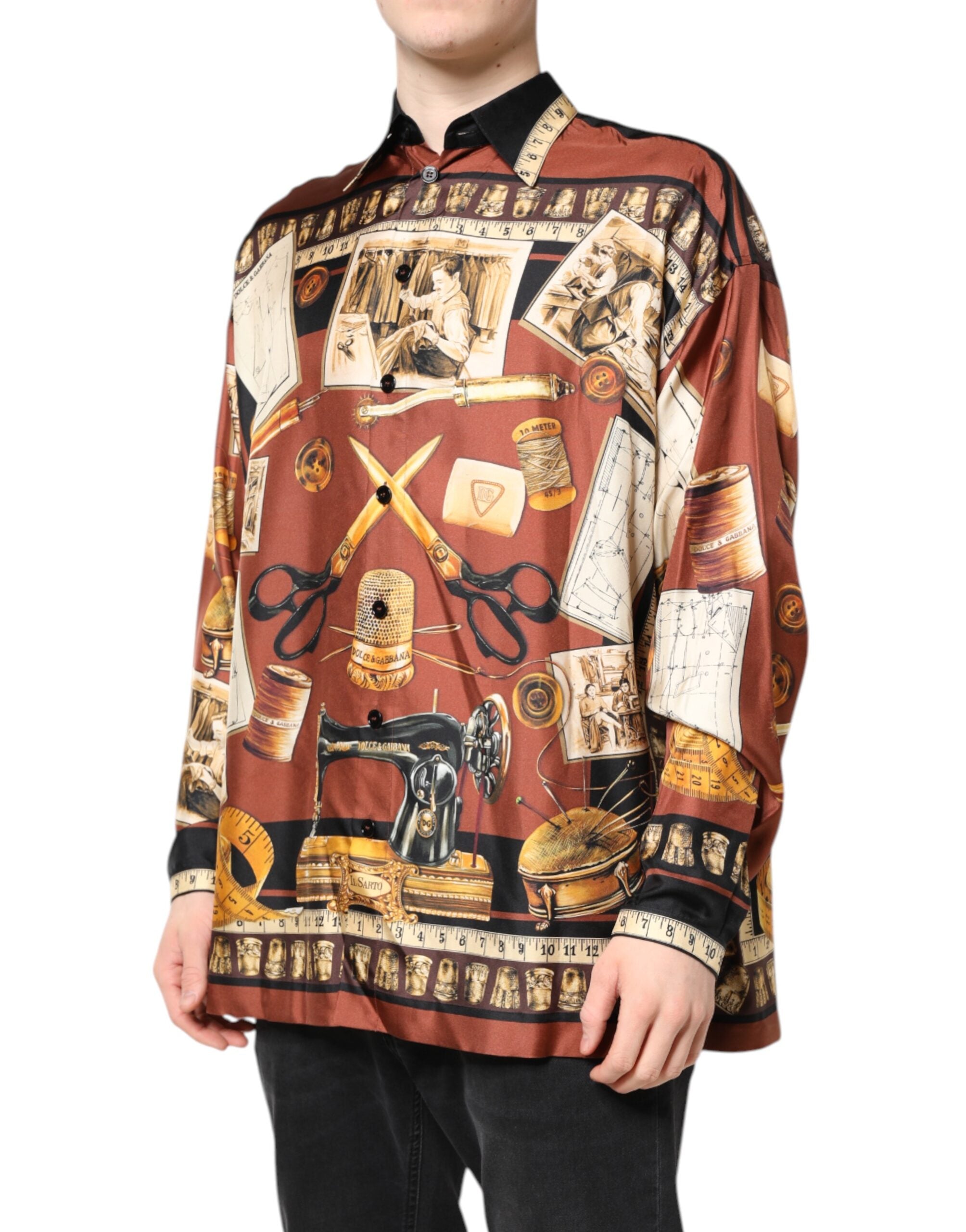 Dolce & Gabbana Multicolor Tailor Print Seide Freizeithemd