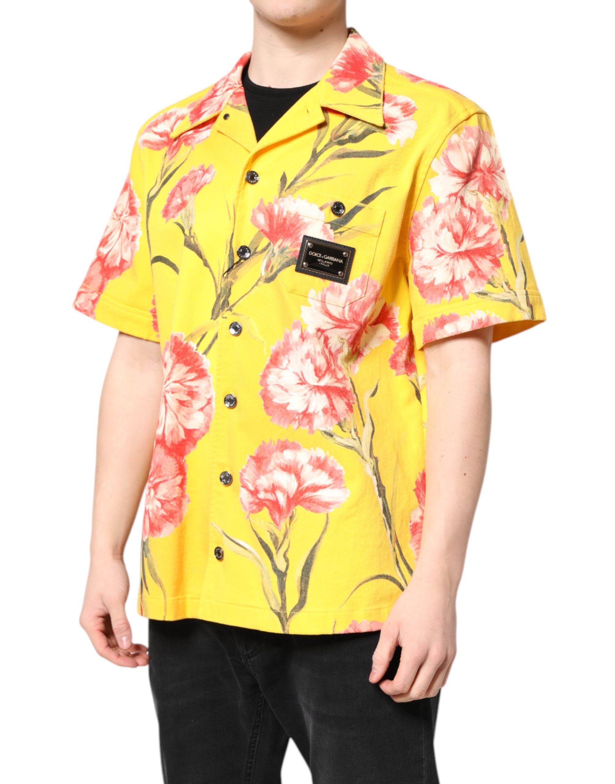 Dolce & Gabbana Gelbes geblümtes Männer Button Down Freizeithemd