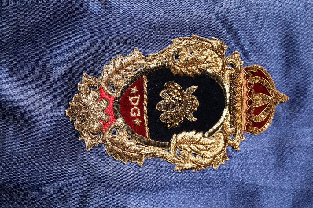 Dolce & Gabbana Blauer Nylon Logo Patch Herren Bomber Pullover