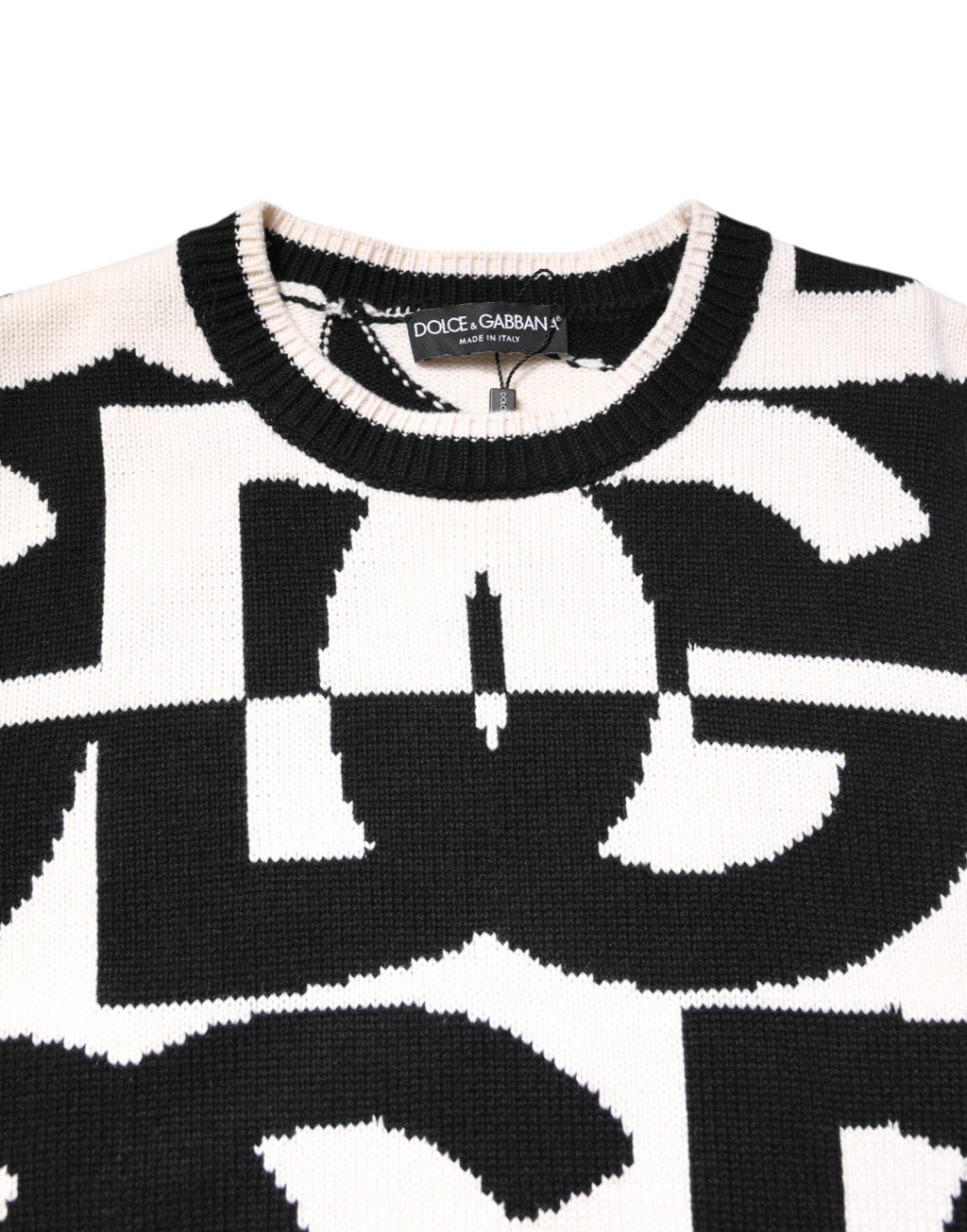 Dolce & Gabbana Schwarzer weißer Strickpullover mit Logodruck