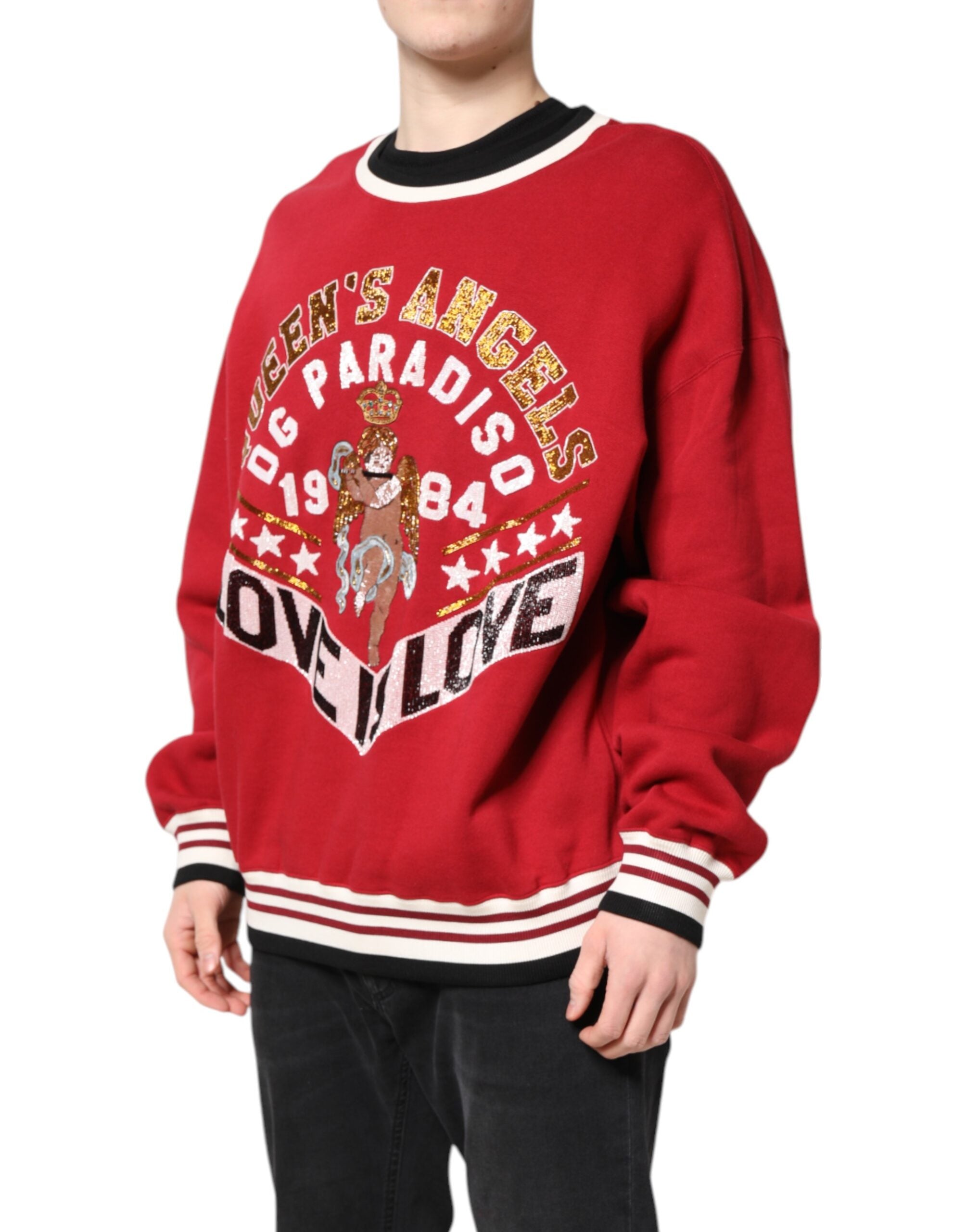Dolce & Gabbana Roter Pailletten-Pullover Sweatshirt Pullover