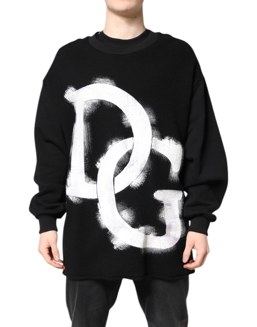 Dolce & Gabbana Schwarzer Baumwoll-Logo-Print Herren Pullover