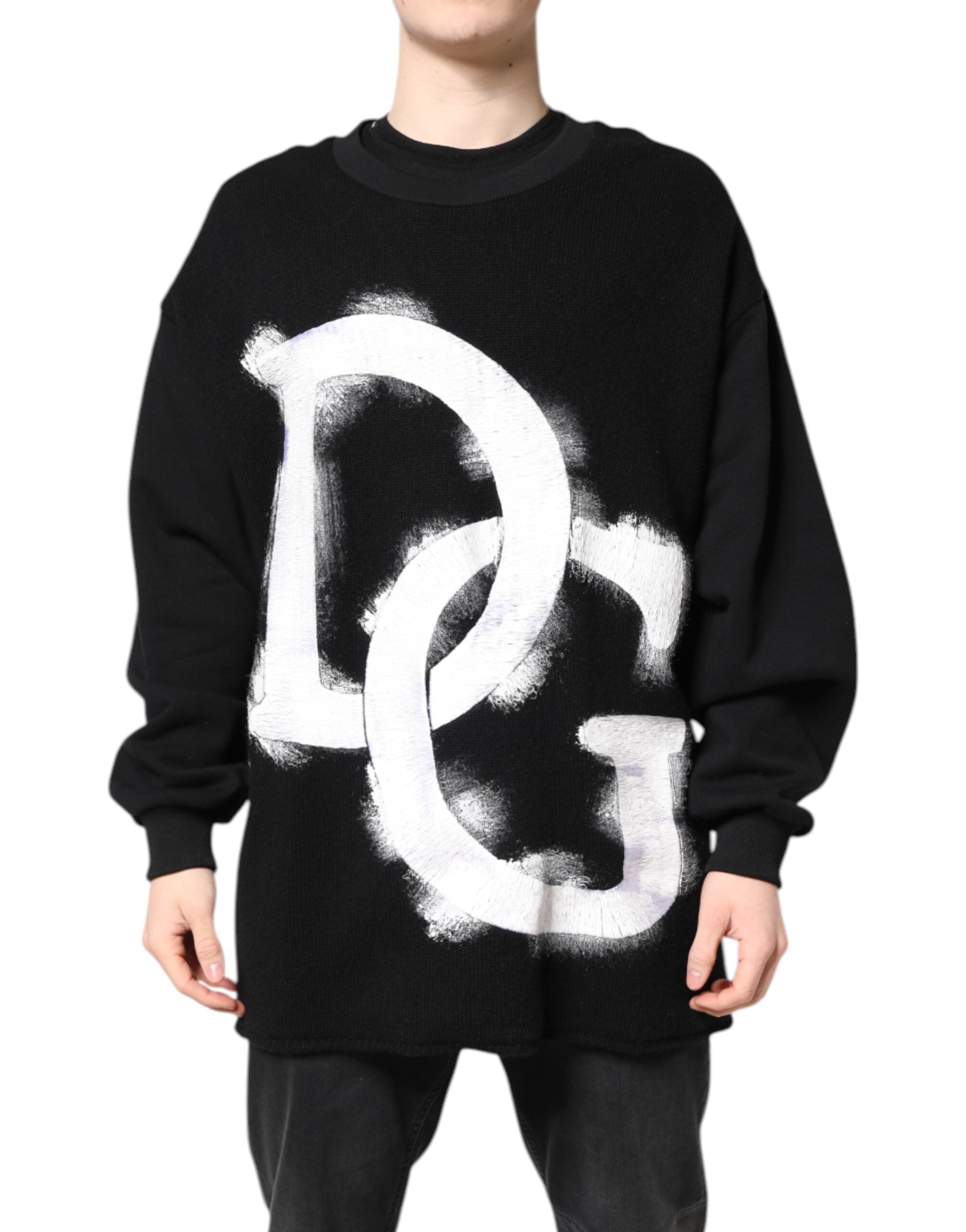 Dolce & Gabbana Schwarzer Baumwoll-Logo-Print Herren Pullover