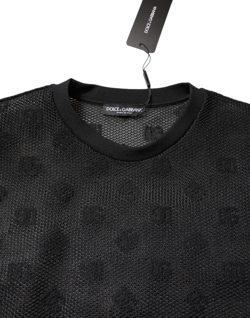 Dolce & Gabbana Schwarzes See-Through-Logo-T-Shirt mit kurzen Ärmeln
