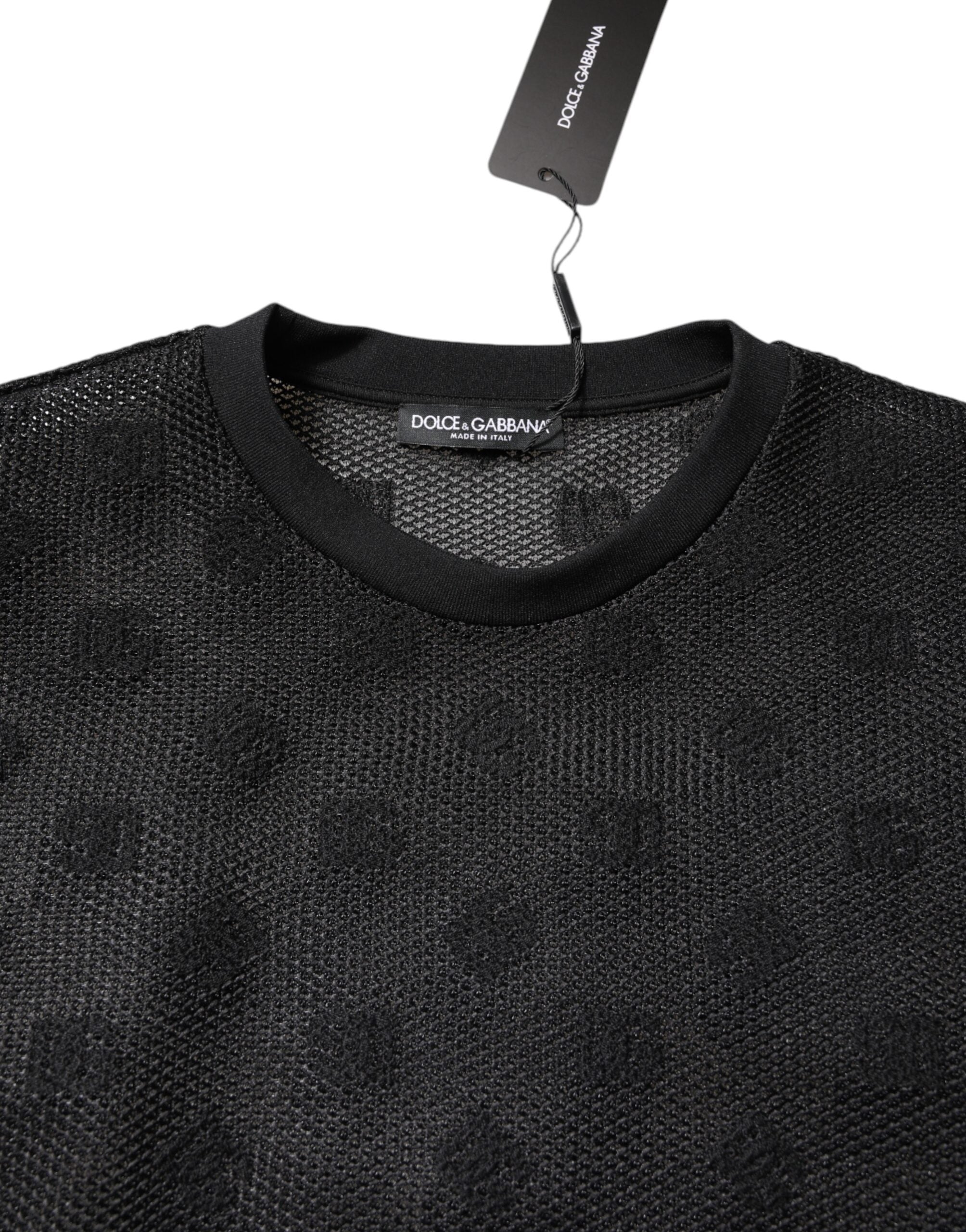 Dolce & Gabbana Schwarzes See-Through-Logo-T-Shirt mit kurzen Ärmeln