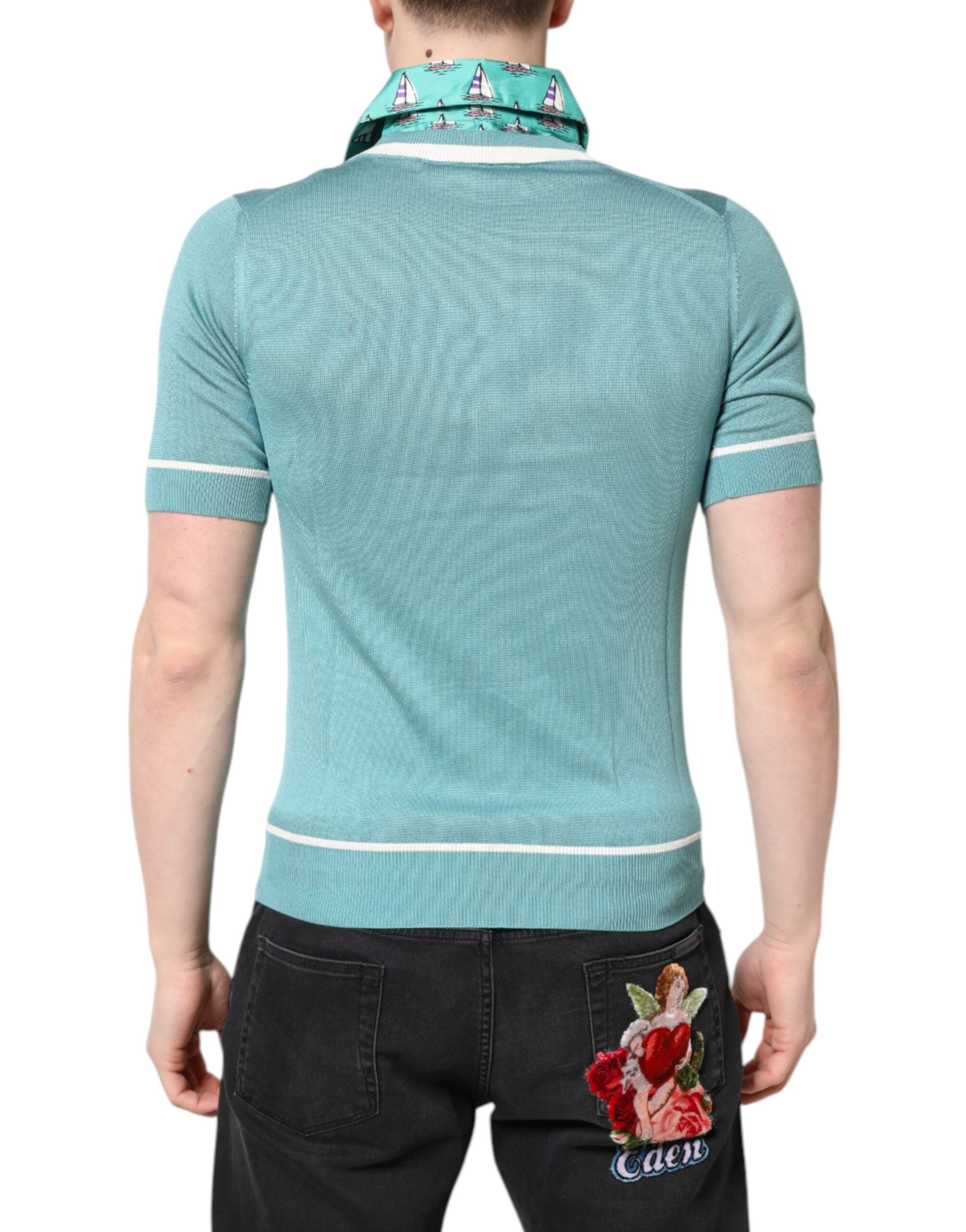 Dolce & Gabbana Grünes bedrucktes Kurzarm-T-Shirt mit Kragen