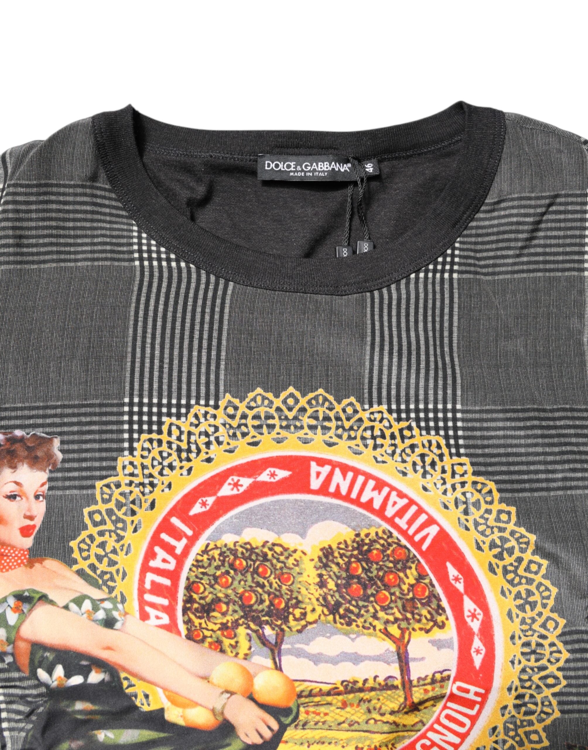 Dolce & Gabbana Schwarz-weißer Grafikdruck Kurzarm-T-Shirt