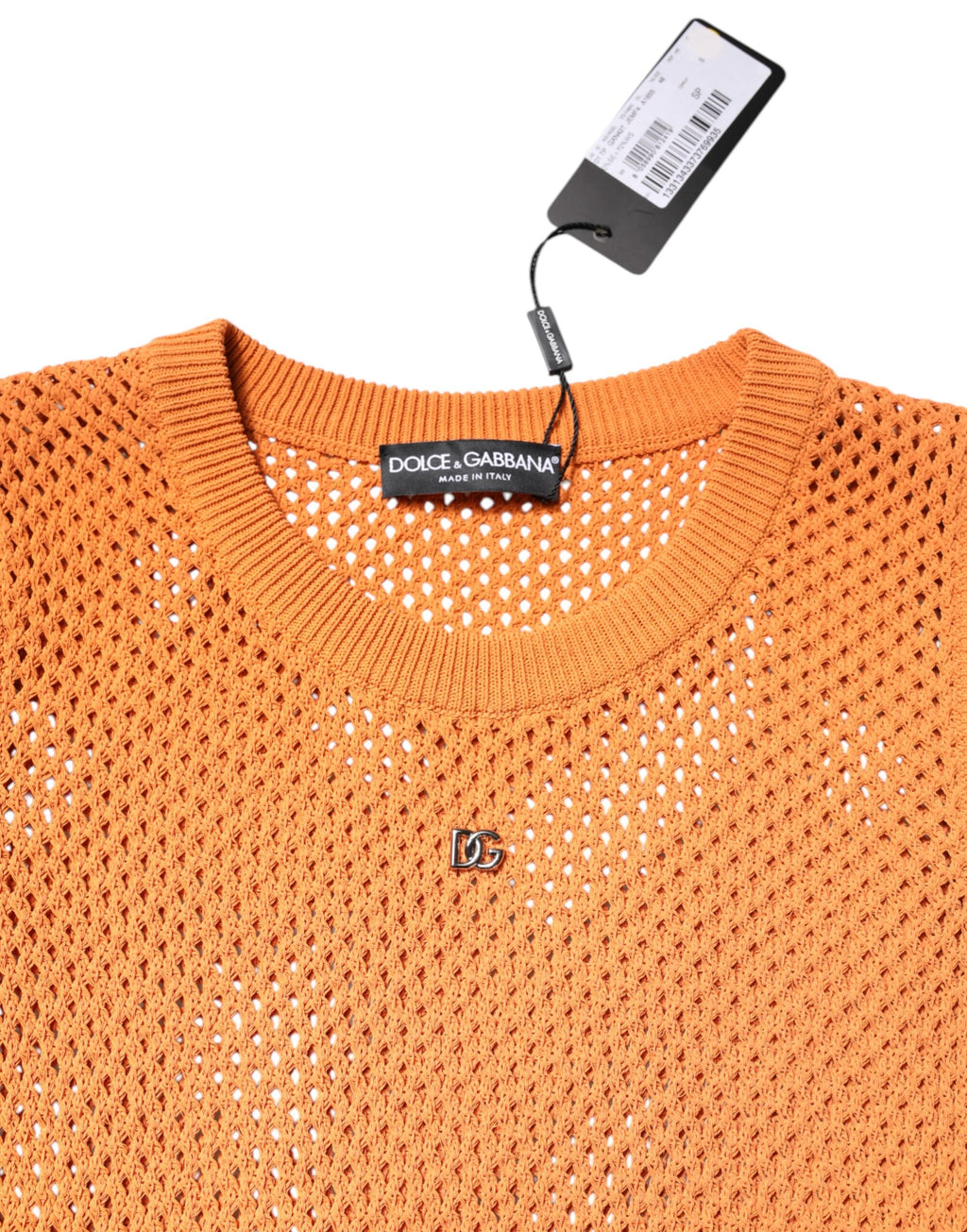 Dolce & Gabbana Orangefarbenes ärmelloses Kaschmir-T-Shirt mit Rundhalsausschnitt