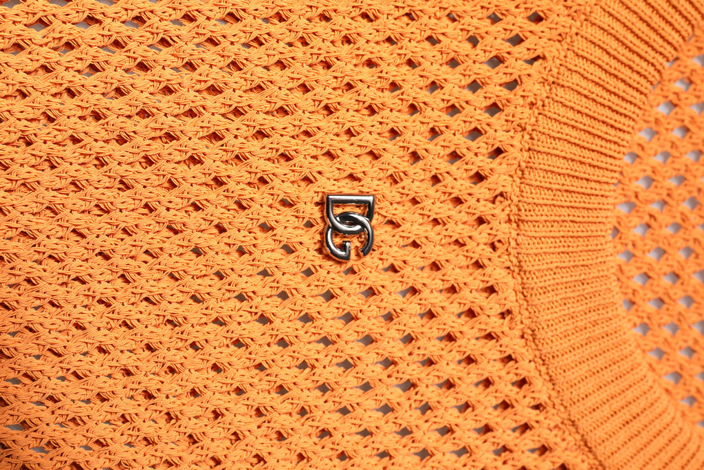 Dolce & Gabbana Orangefarbenes ärmelloses Kaschmir-T-Shirt mit Rundhalsausschnitt