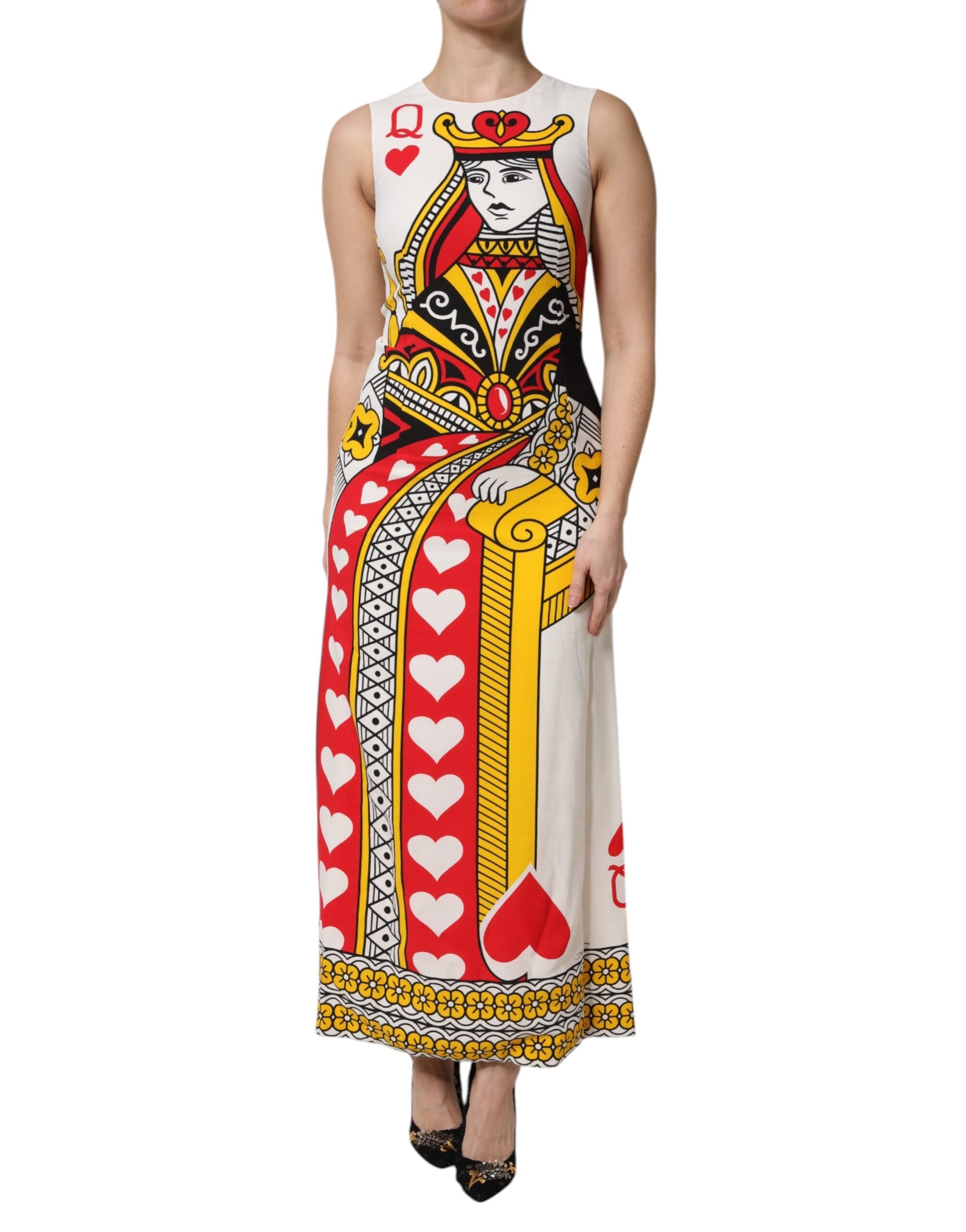 Dolce & Gabbana Weißes ärmelloses Maxikleid der Herzkönigin
