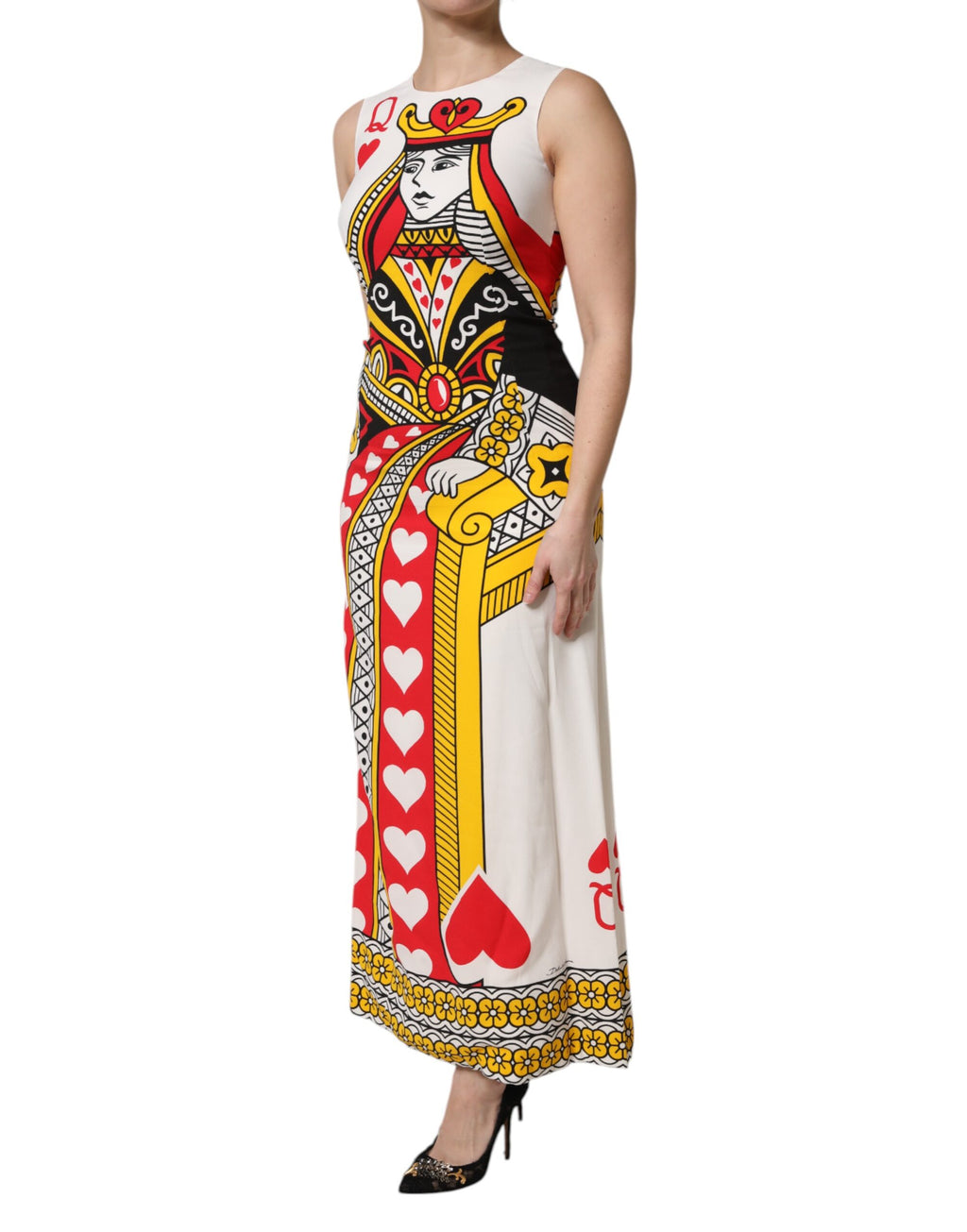 Dolce & Gabbana Weißes ärmelloses Maxikleid der Herzkönigin