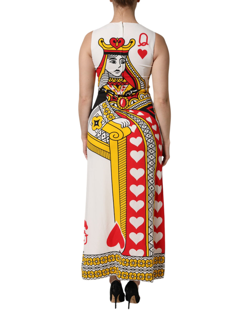 Dolce & Gabbana Weißes ärmelloses Maxikleid der Herzkönigin