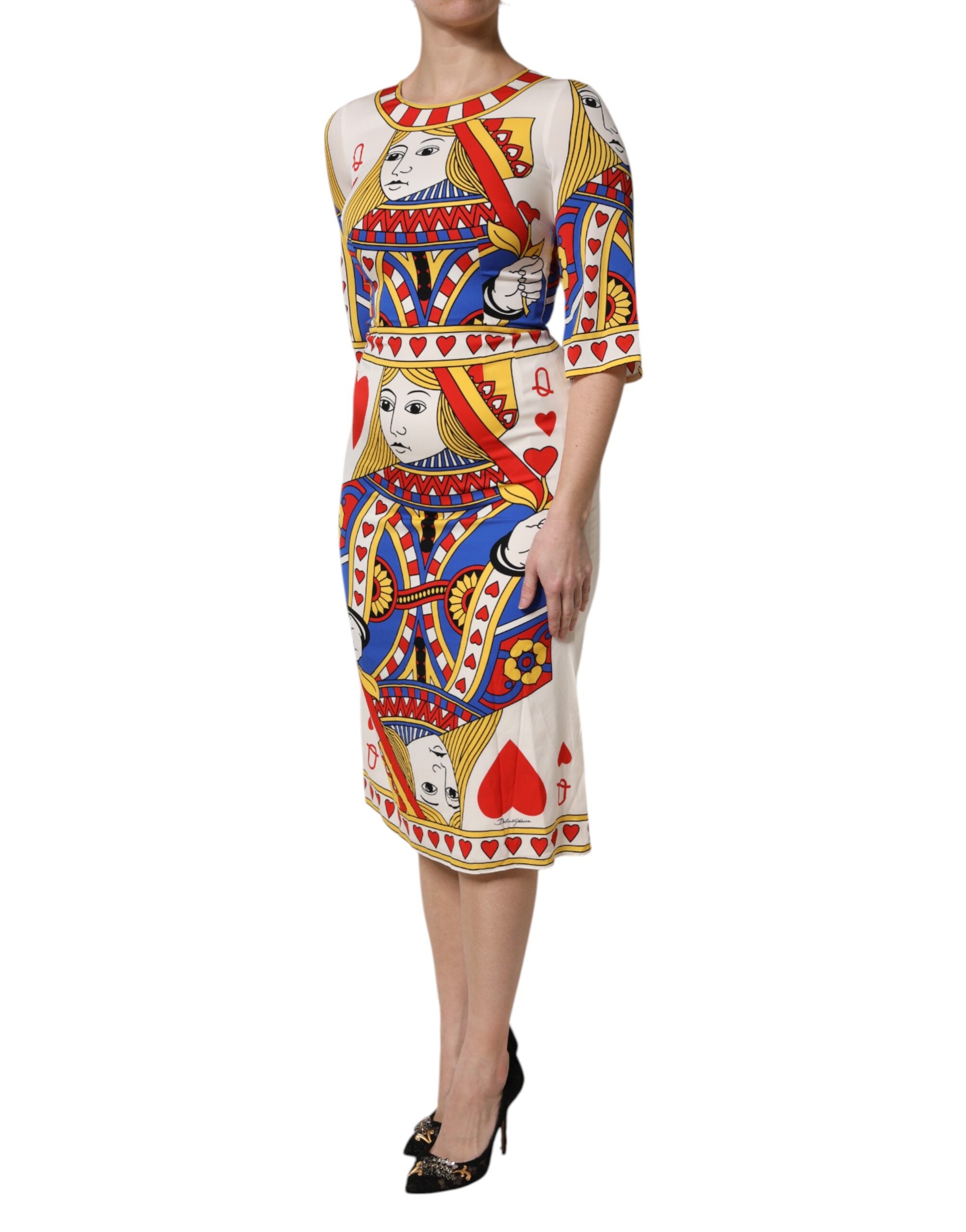 Dolce & Gabbana Weißes Queen Of Heart Midikleid mit kurzen Ärmeln
