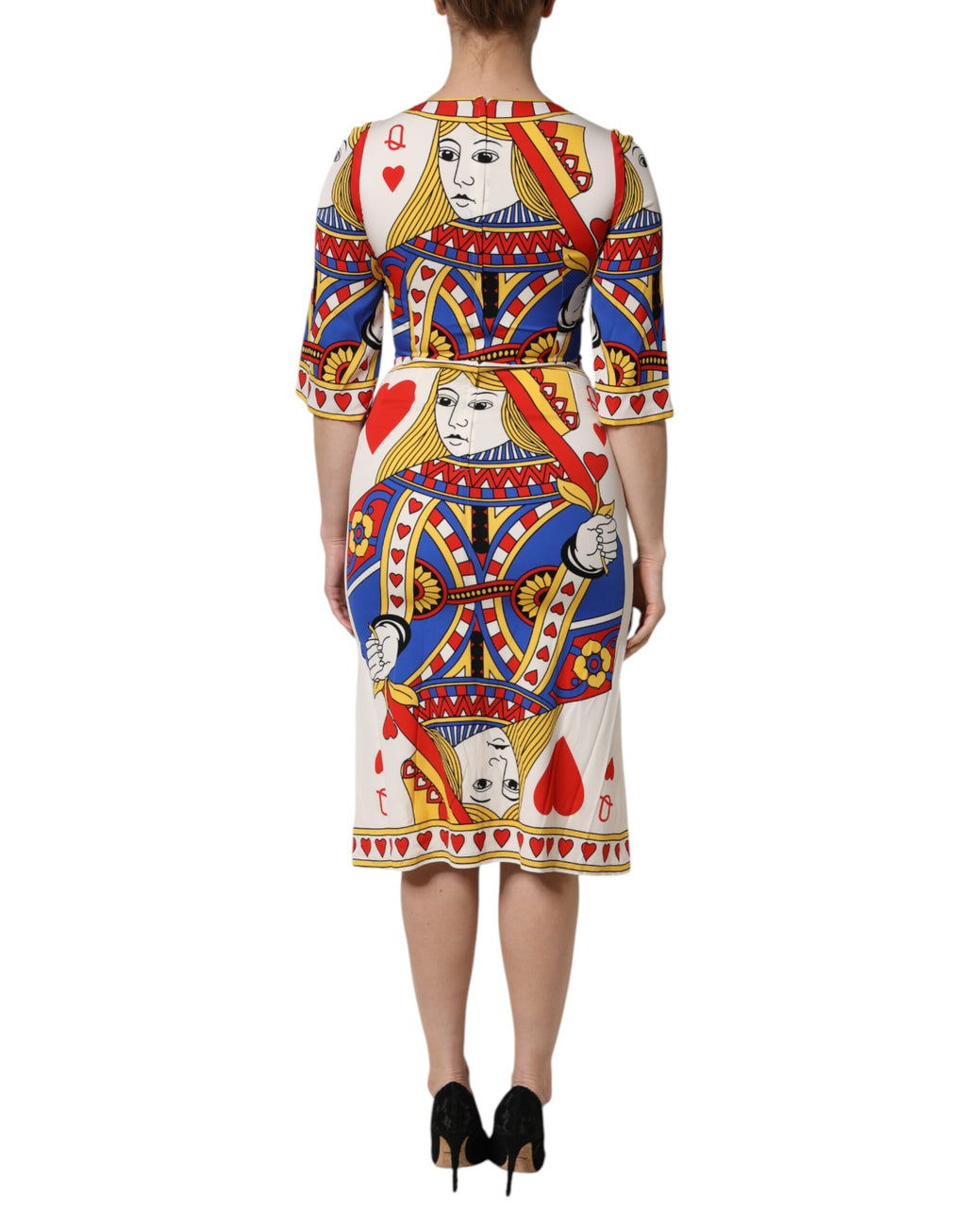 Dolce & Gabbana Weißes Queen Of Heart Midikleid mit kurzen Ärmeln