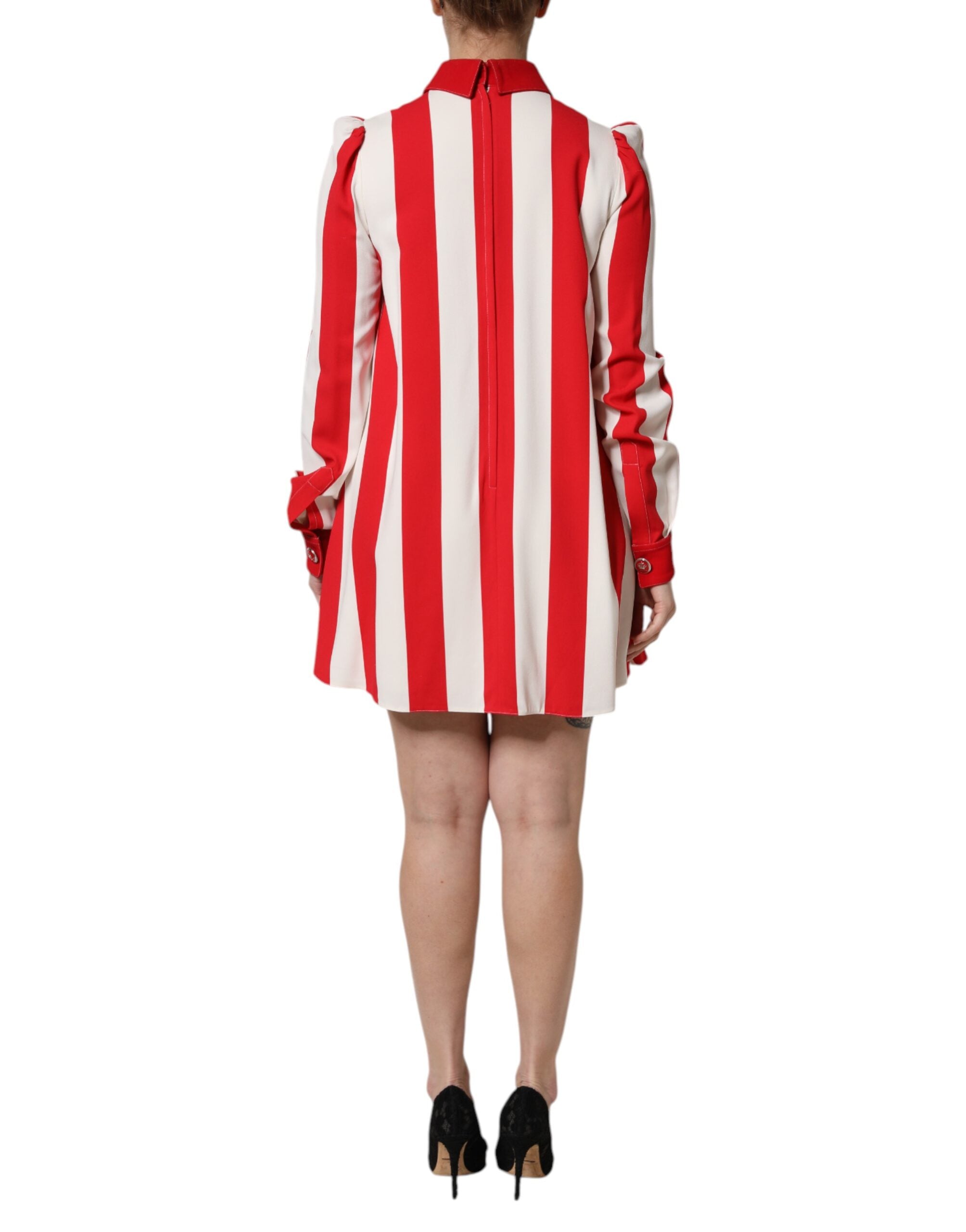 Dolce & Gabbana Weiß-rot gestreiftes langärmeliges Minikleid