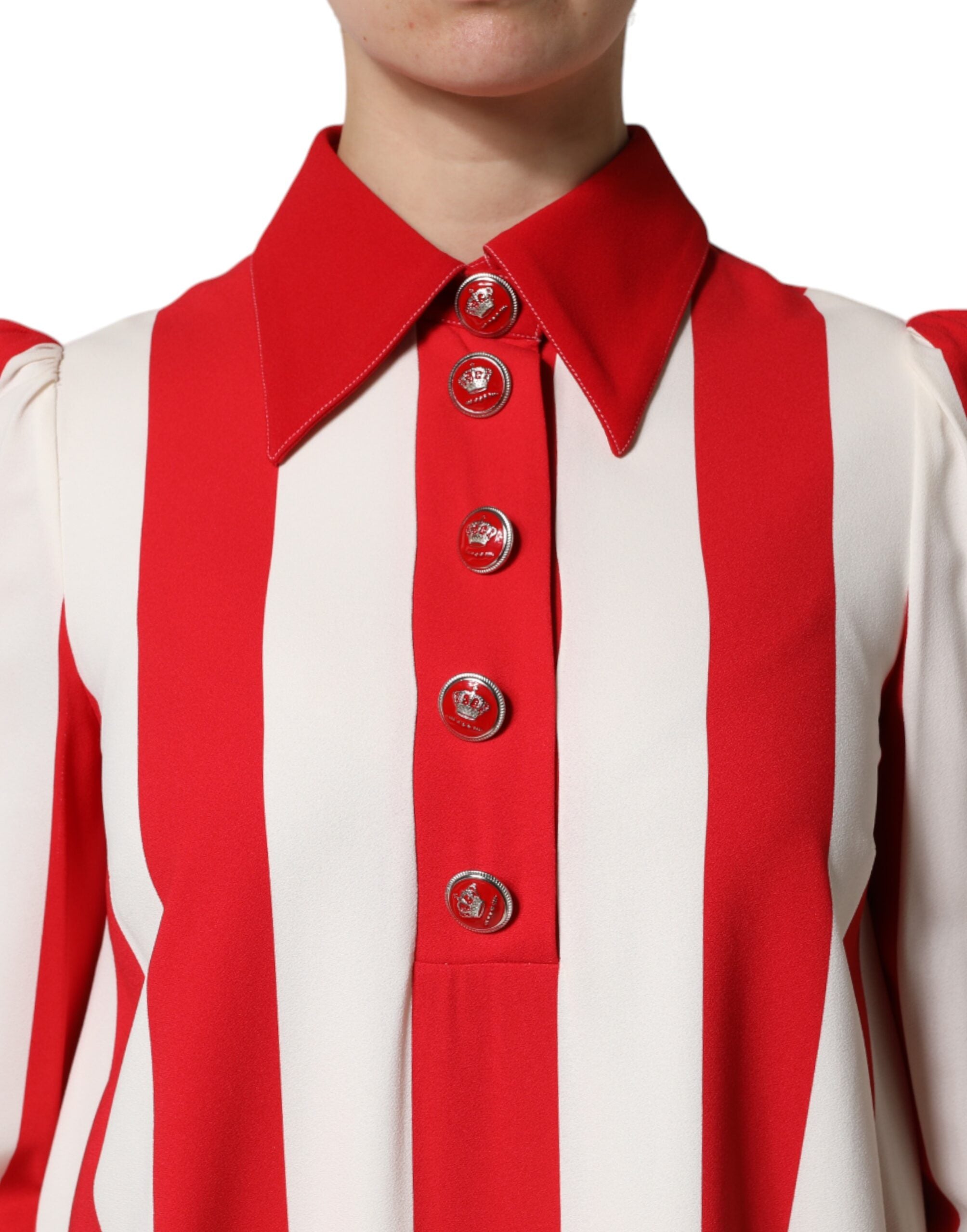 Dolce & Gabbana Weiß-rot gestreiftes langärmeliges Minikleid