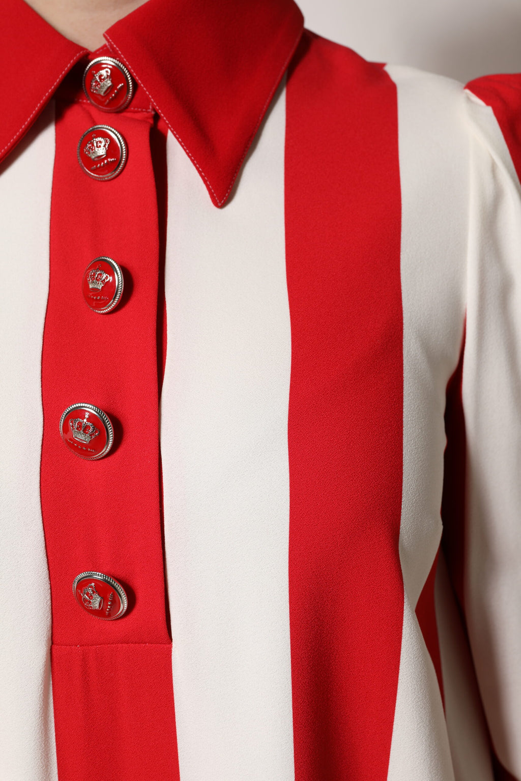 Dolce & Gabbana Weiß-rot gestreiftes langärmeliges Minikleid