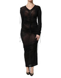 Dolce & Gabbana Zwarte Nauwsluitende Lange Schedejurk met Mesh Details