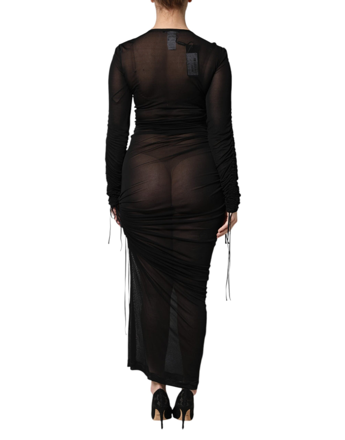 Dolce & Gabbana Zwarte Nauwsluitende Lange Schedejurk met Mesh Details