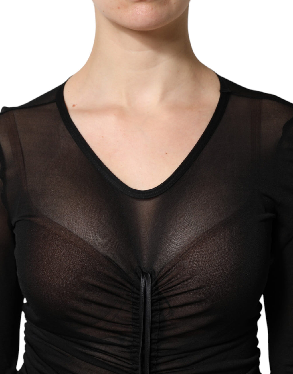 Dolce & Gabbana Zwarte Nauwsluitende Lange Schedejurk met Mesh Details