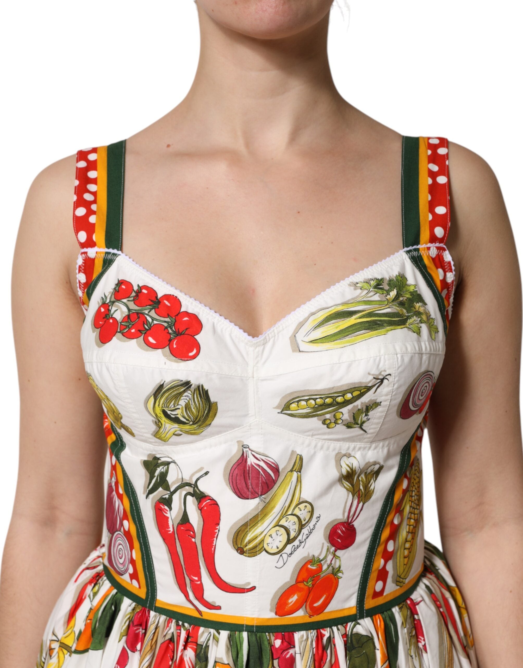 Dolce & Gabbana Weißes Gemüse Ärmelloses Kleid in A-Linie