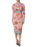 Dolce & Gabbana Roze Gebak Print Nauwsluitende Schede Midi Jurk