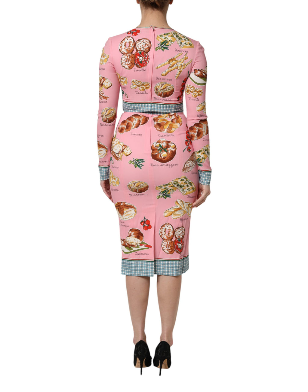 Dolce & Gabbana Roze Gebak Print Nauwsluitende Schede Midi Jurk