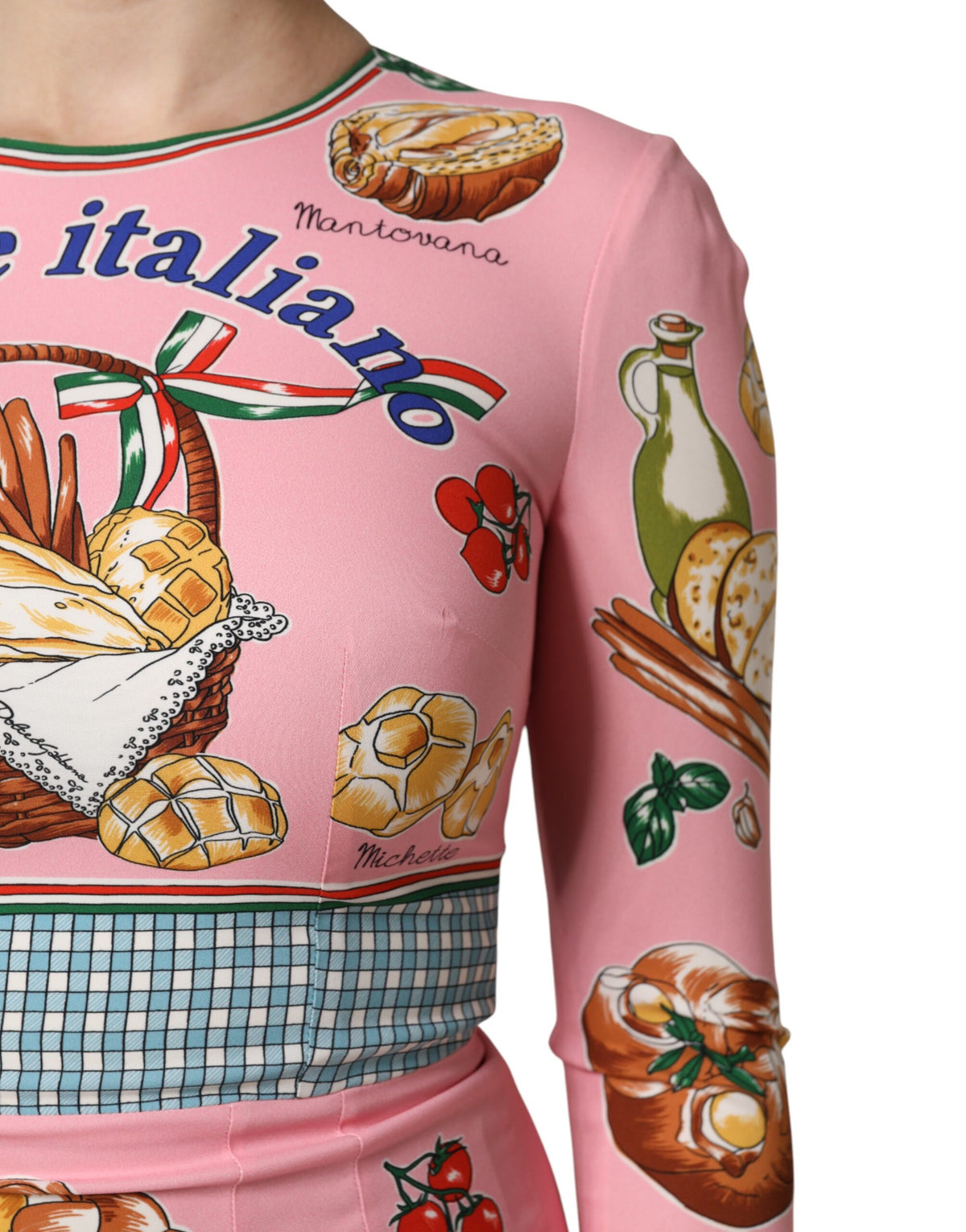Dolce & Gabbana Roze Gebak Print Nauwsluitende Schede Midi Jurk